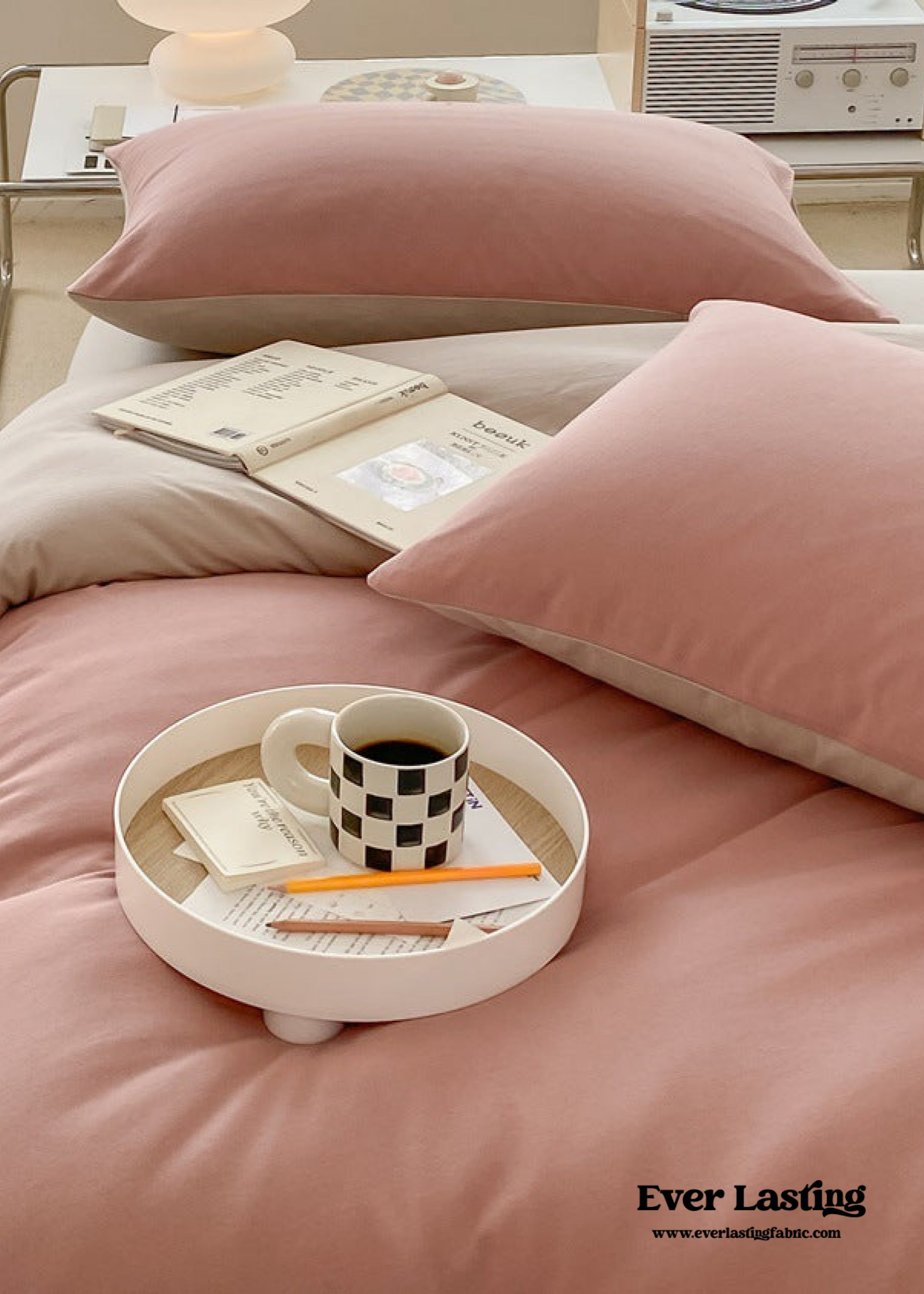 Duo Earth Tone Jersey Knit Bedding Set - Pink Beige