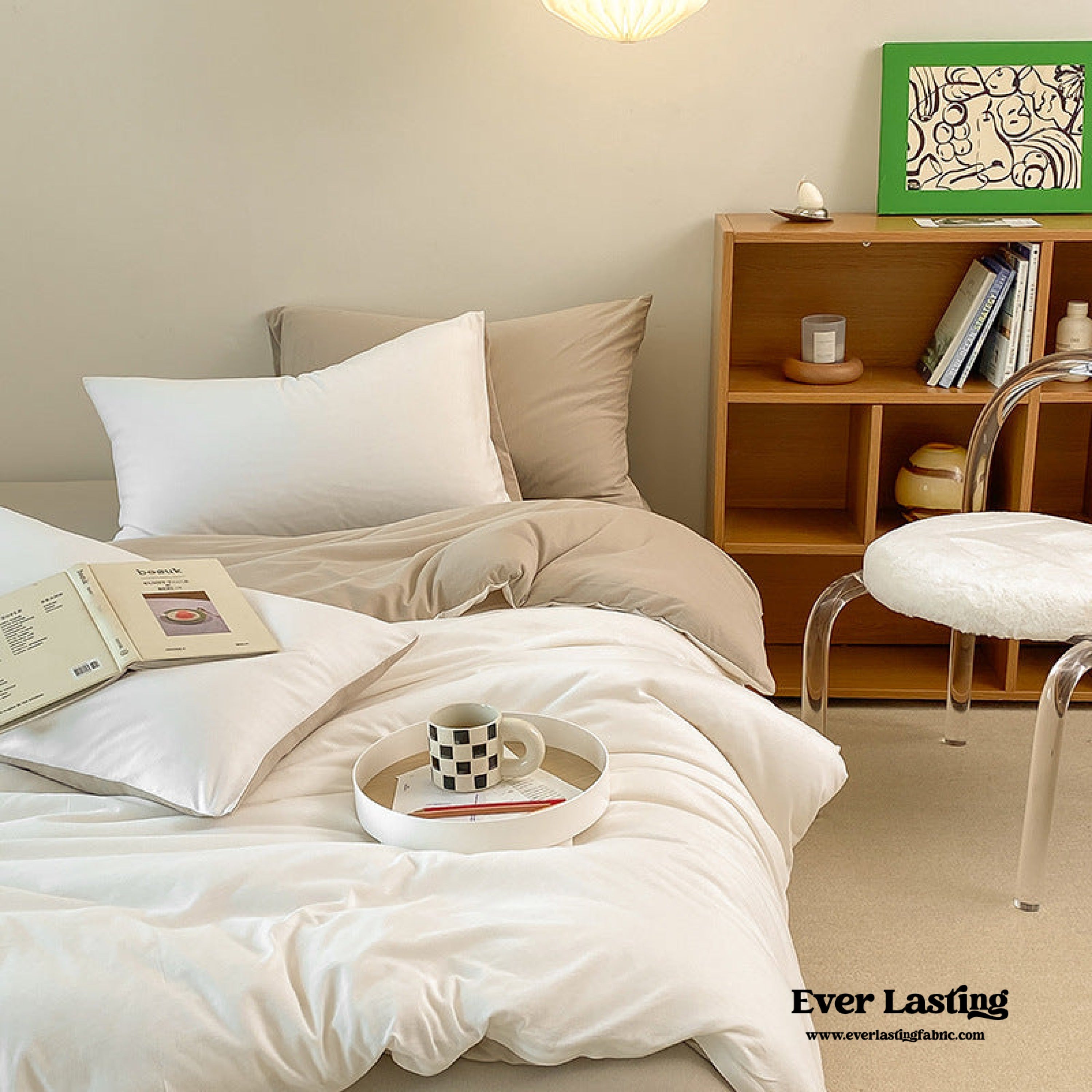 Duo Earth Tone Jersey Knit Bedding Set - Orange + Beige
