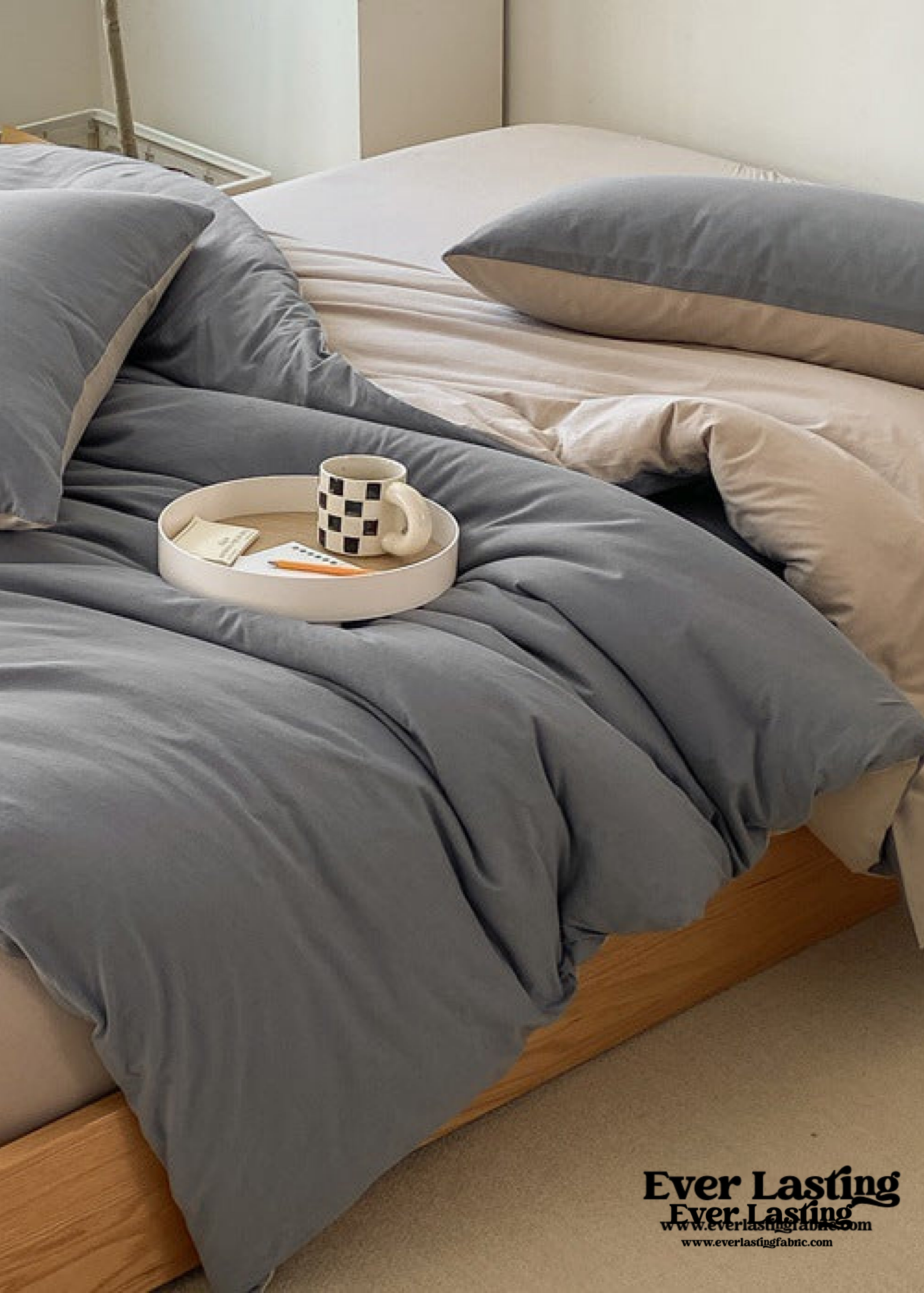 Duo Earth Tone Jersey Knit Bedding Set - Orange + Beige