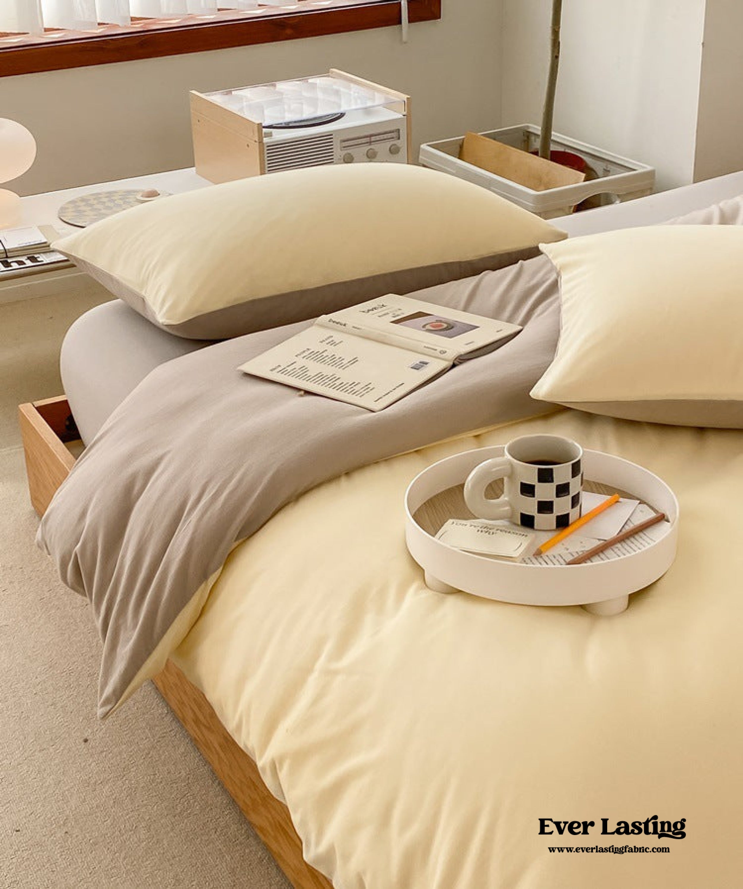 Duo Earth Tone Jersey Knit Bedding Set - Orange + Beige
