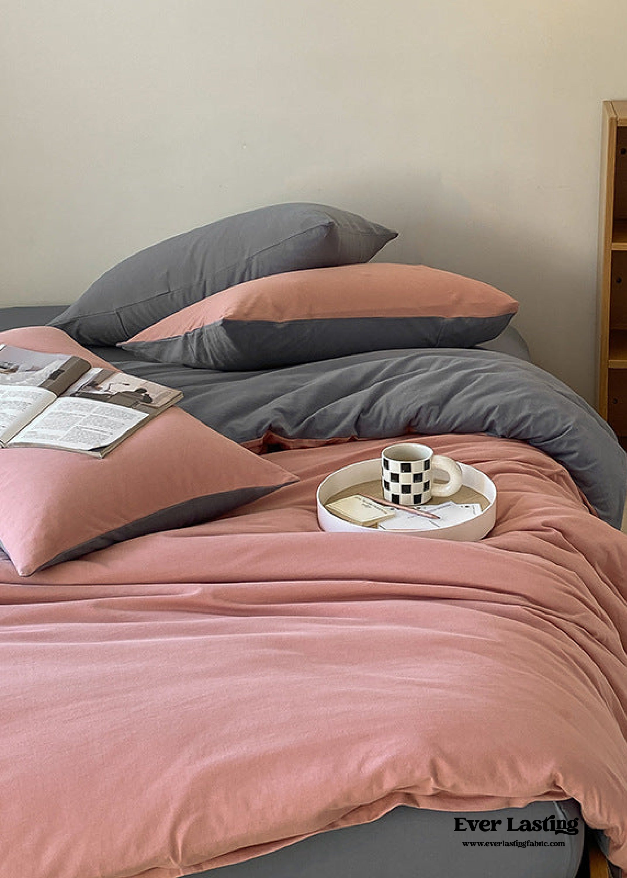 Duo Earth Tone Jersey Knit Bedding Set - Orange + Beige