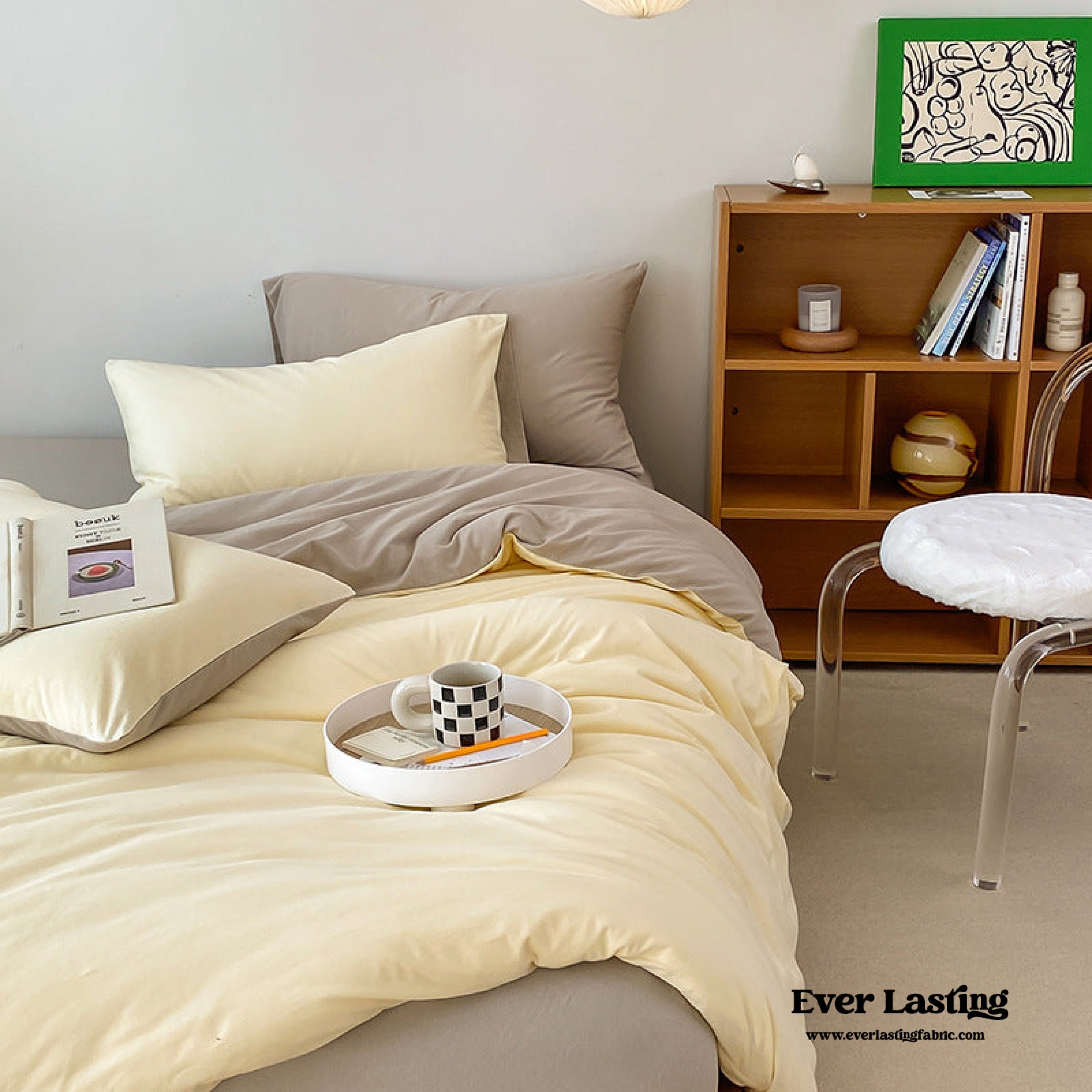 Duo Earth Tone Jersey Knit Bedding Set - Orange + Beige
