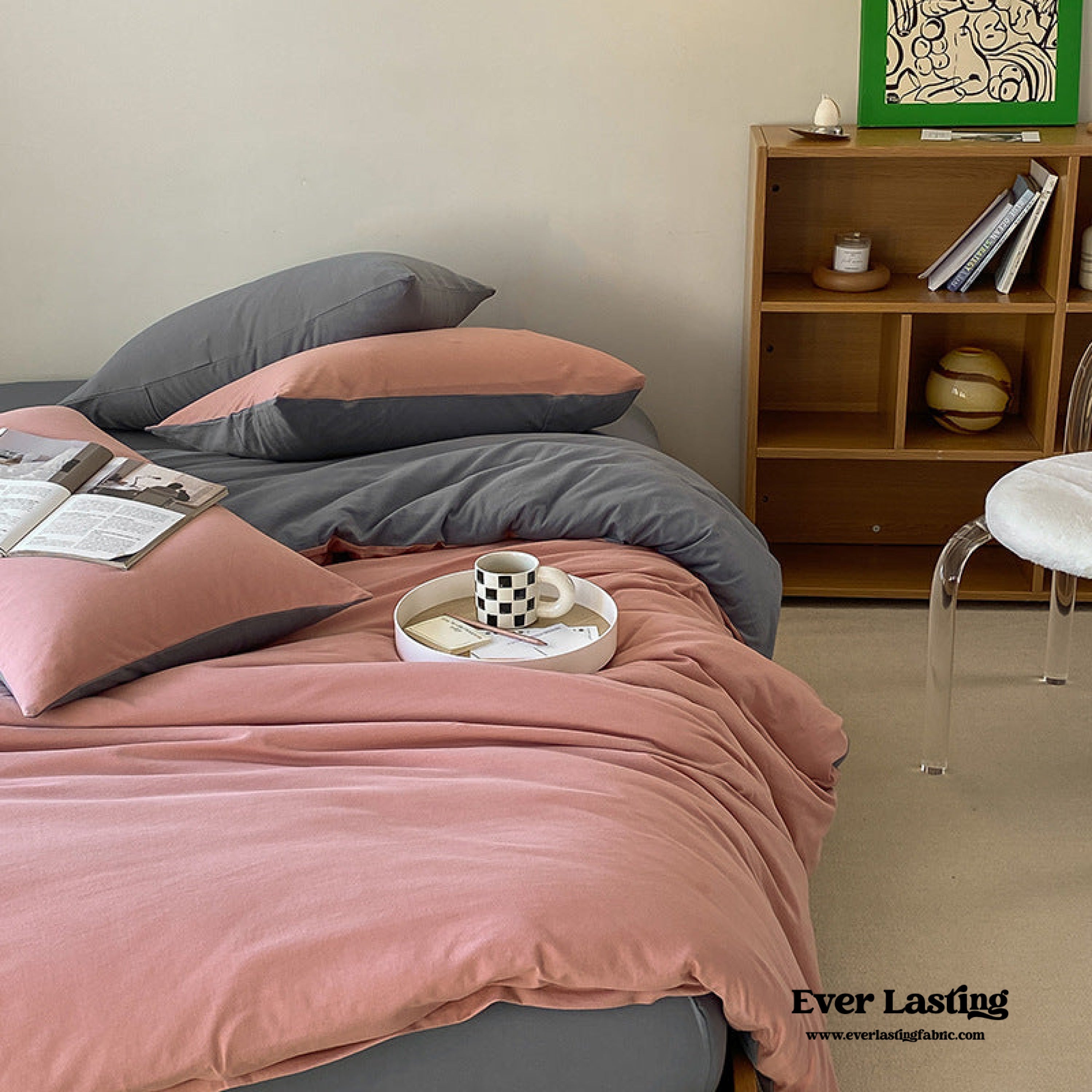 Duo Earth Tone Jersey Knit Bedding Set - Orange + Beige