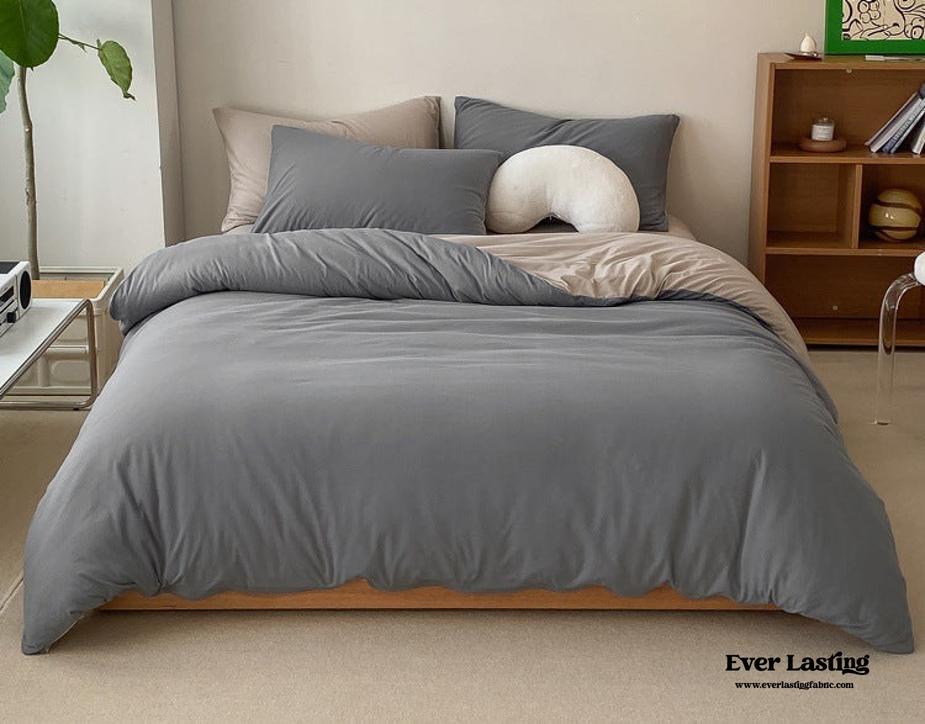 Duo Earth Tone Jersey Knit Bedding Set - Orange + Beige