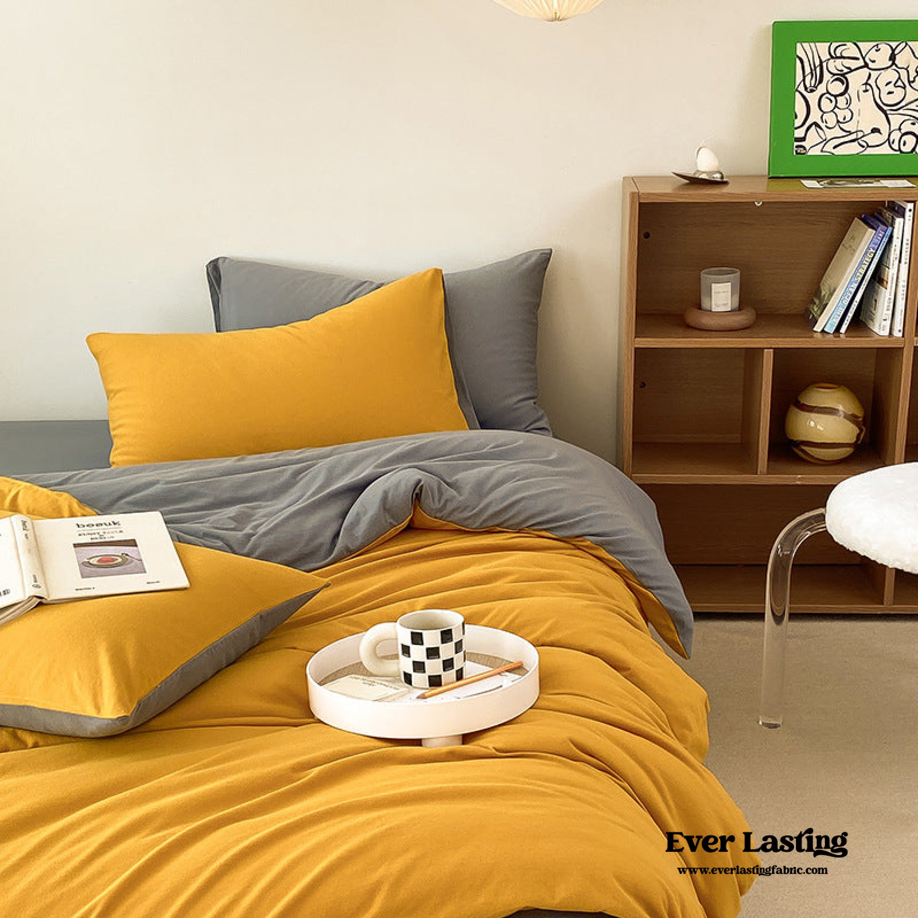 Duo Earth Tone Jersey Knit Bedding Set - Orange + Beige