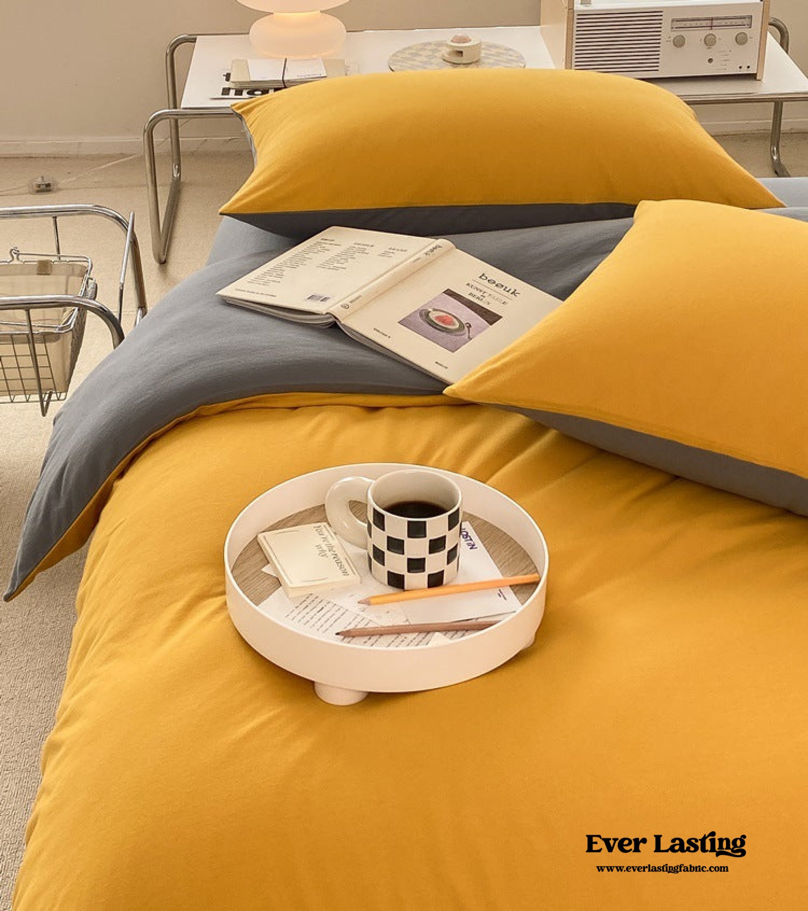 Duo Earth Tone Jersey Knit Bedding Set - Orange + Beige