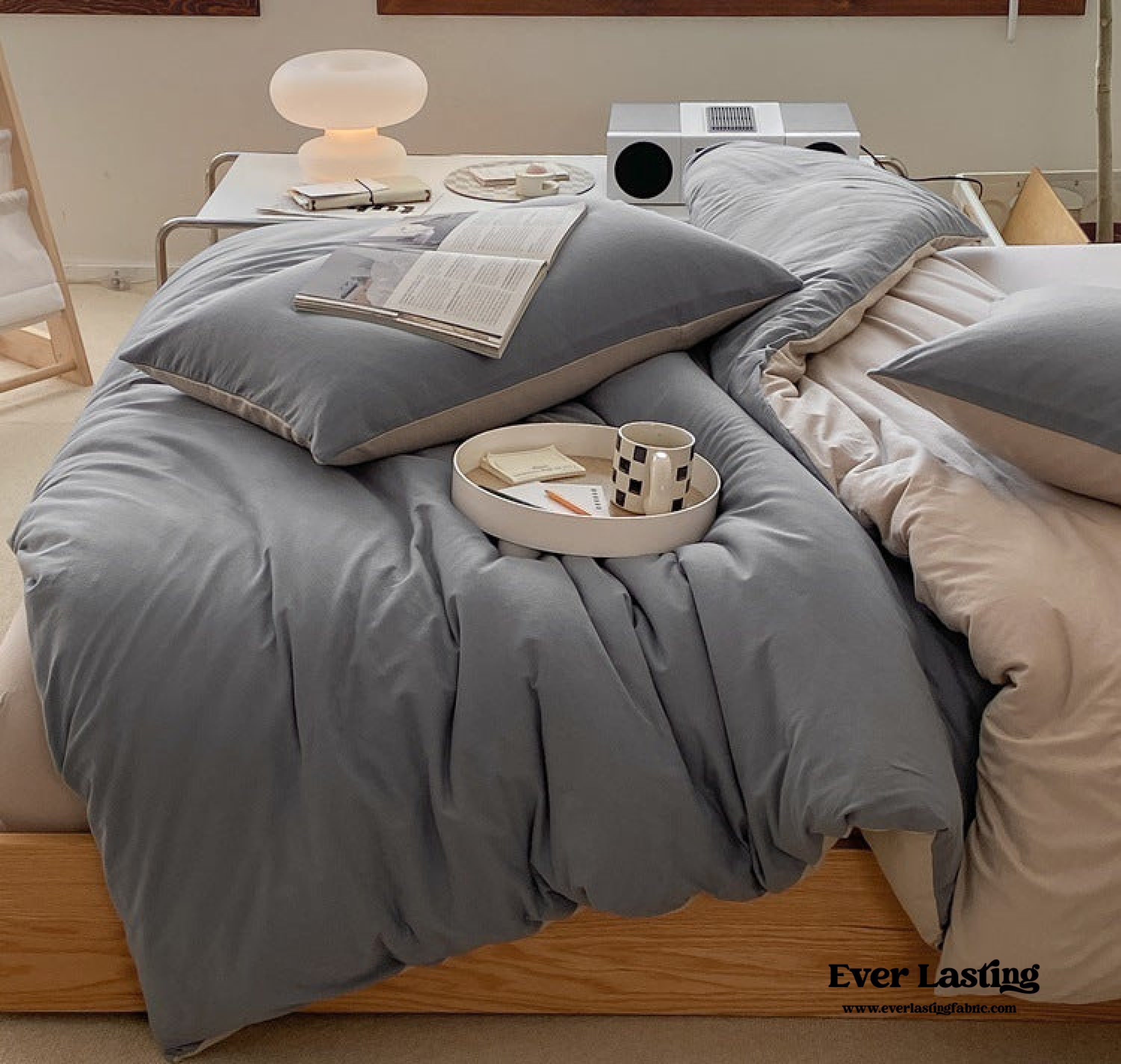 Duo Earth Tone Jersey Knit Bedding Set - Orange + Beige