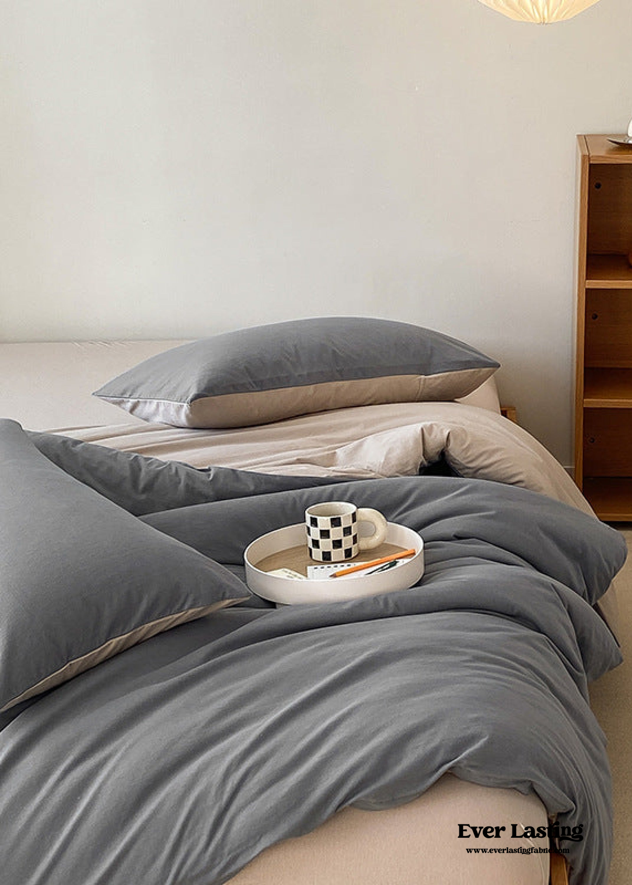 Duo Earth Tone Jersey Knit Bedding Set - Orange + Beige