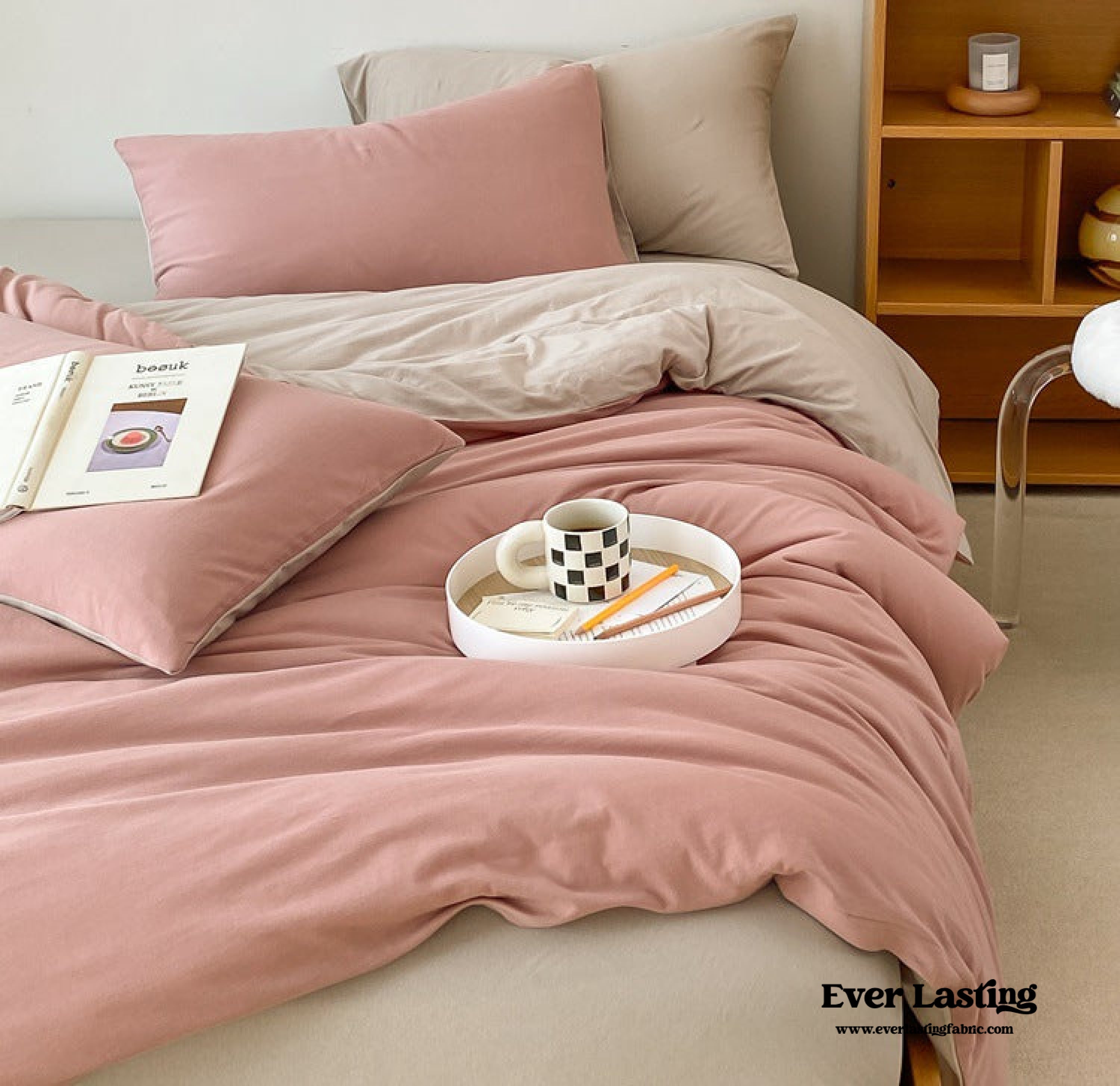Duo Earth Tone Jersey Knit Bedding Set - Orange + Beige