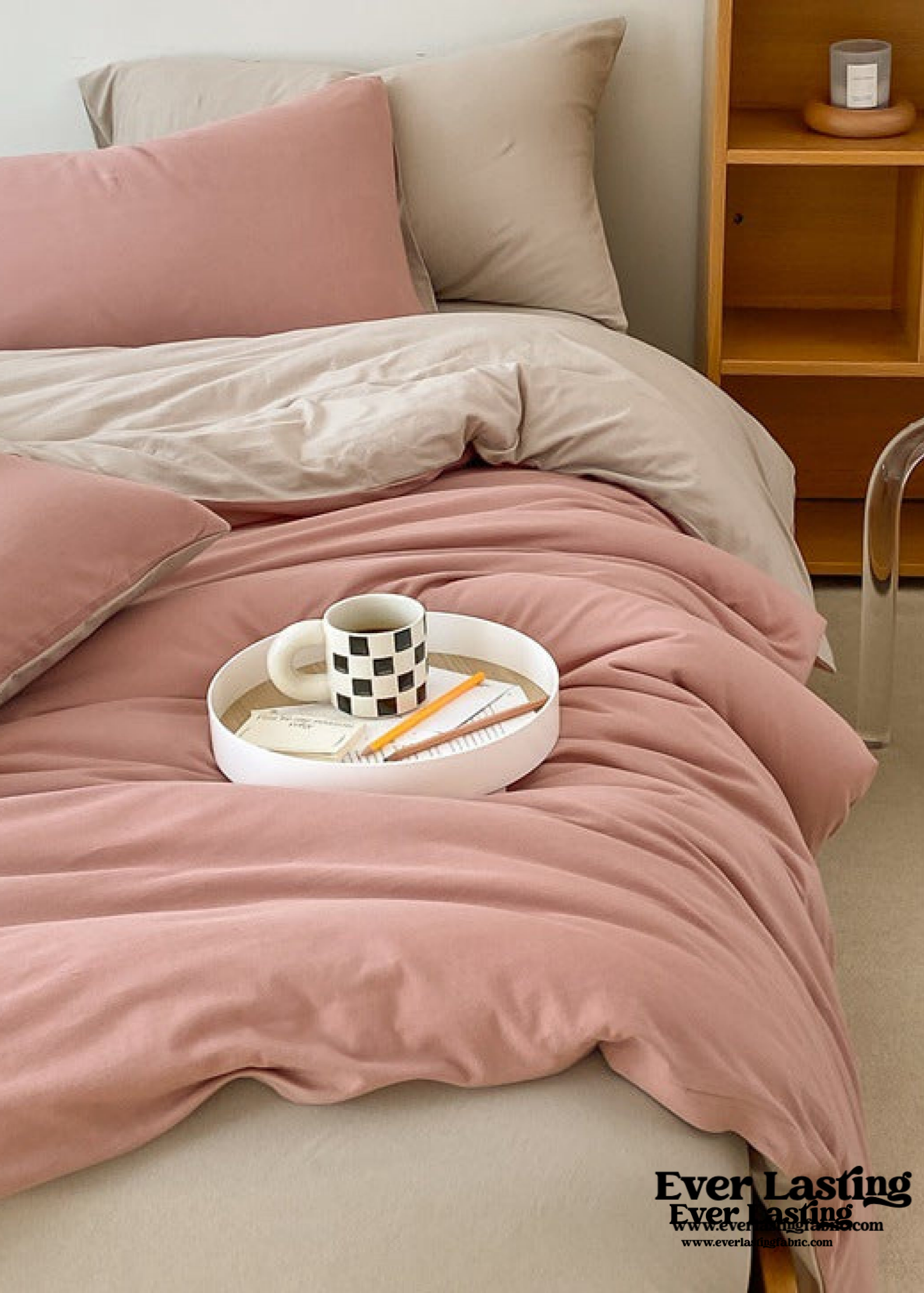 Duo Earth Tone Jersey Knit Bedding Set - Orange + Beige