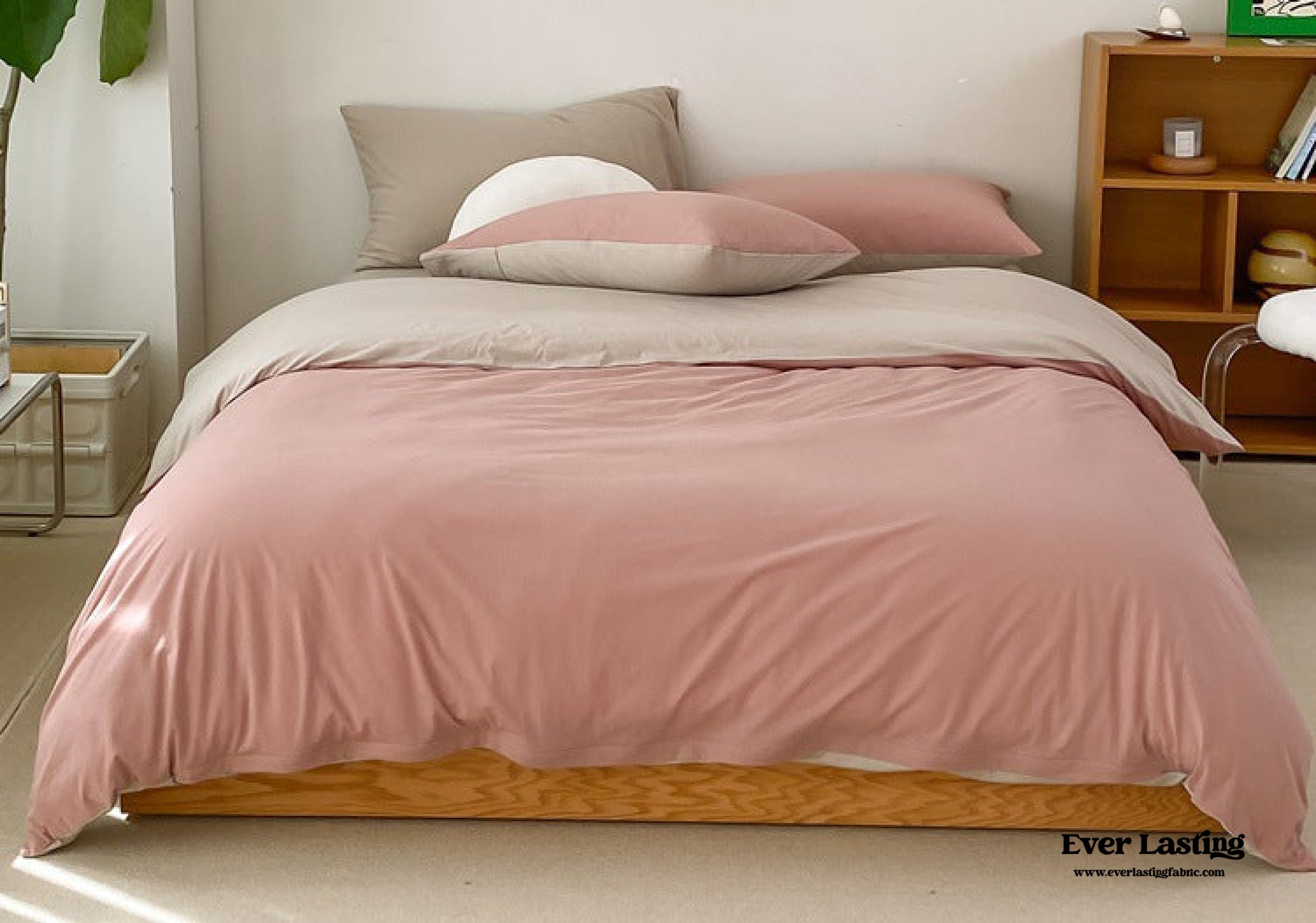 Duo Earth Tone Jersey Knit Bedding Set - Orange + Beige