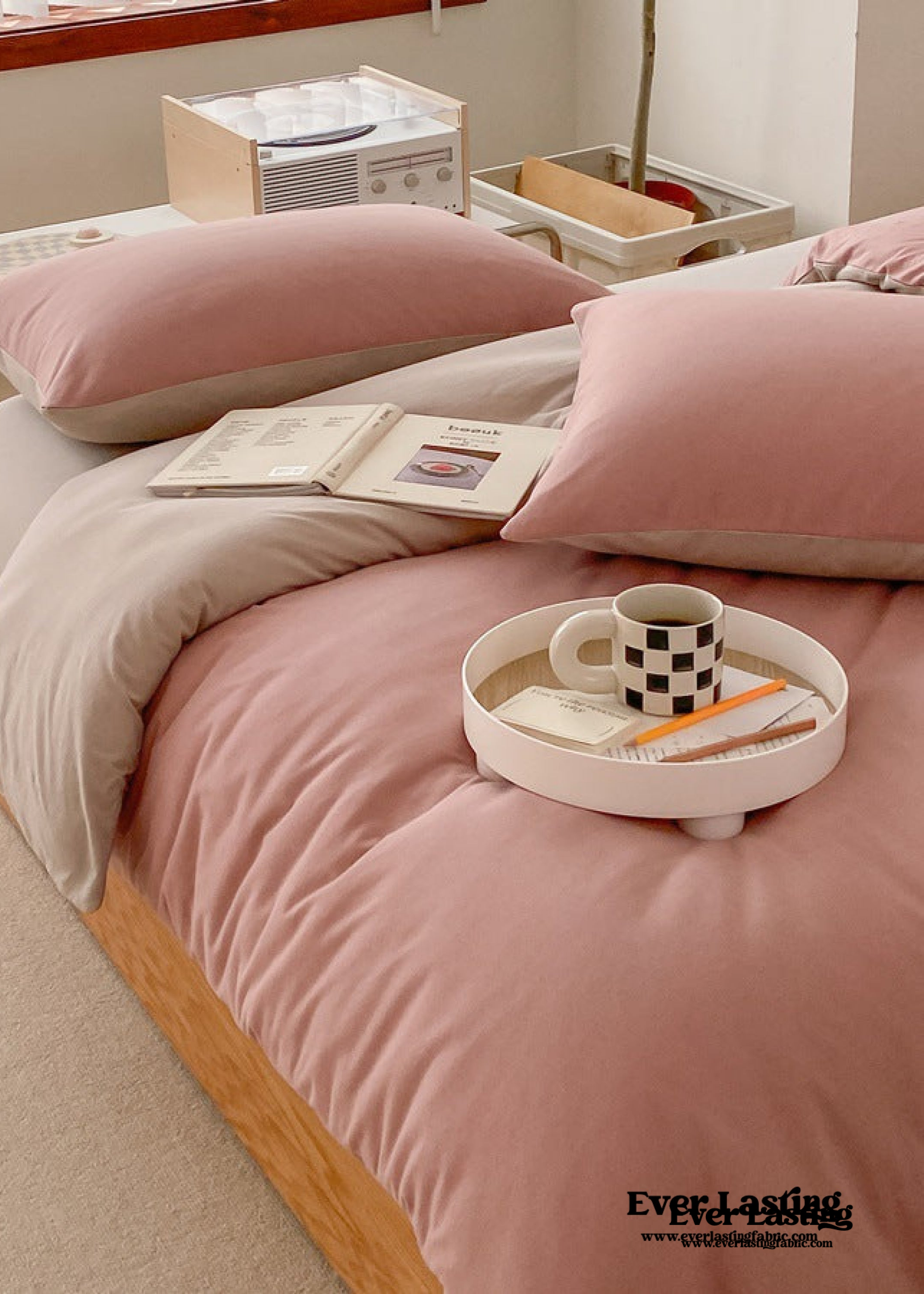 Duo Earth Tone Jersey Knit Bedding Set - Orange + Beige