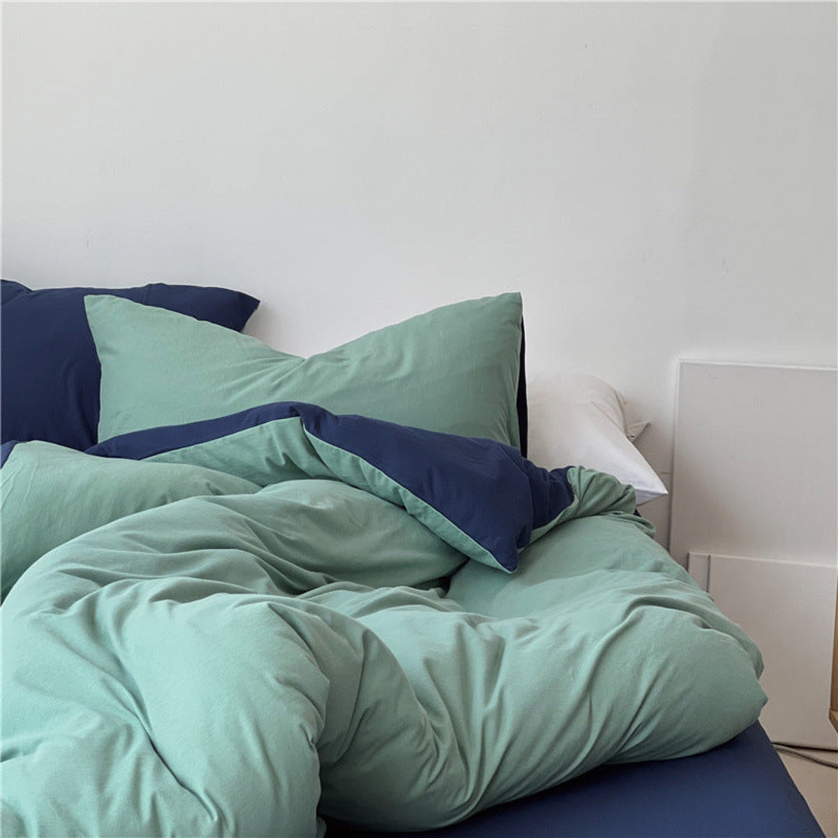 DUO Jersey Knit Bedding Set - Green Blue + Royal Blue