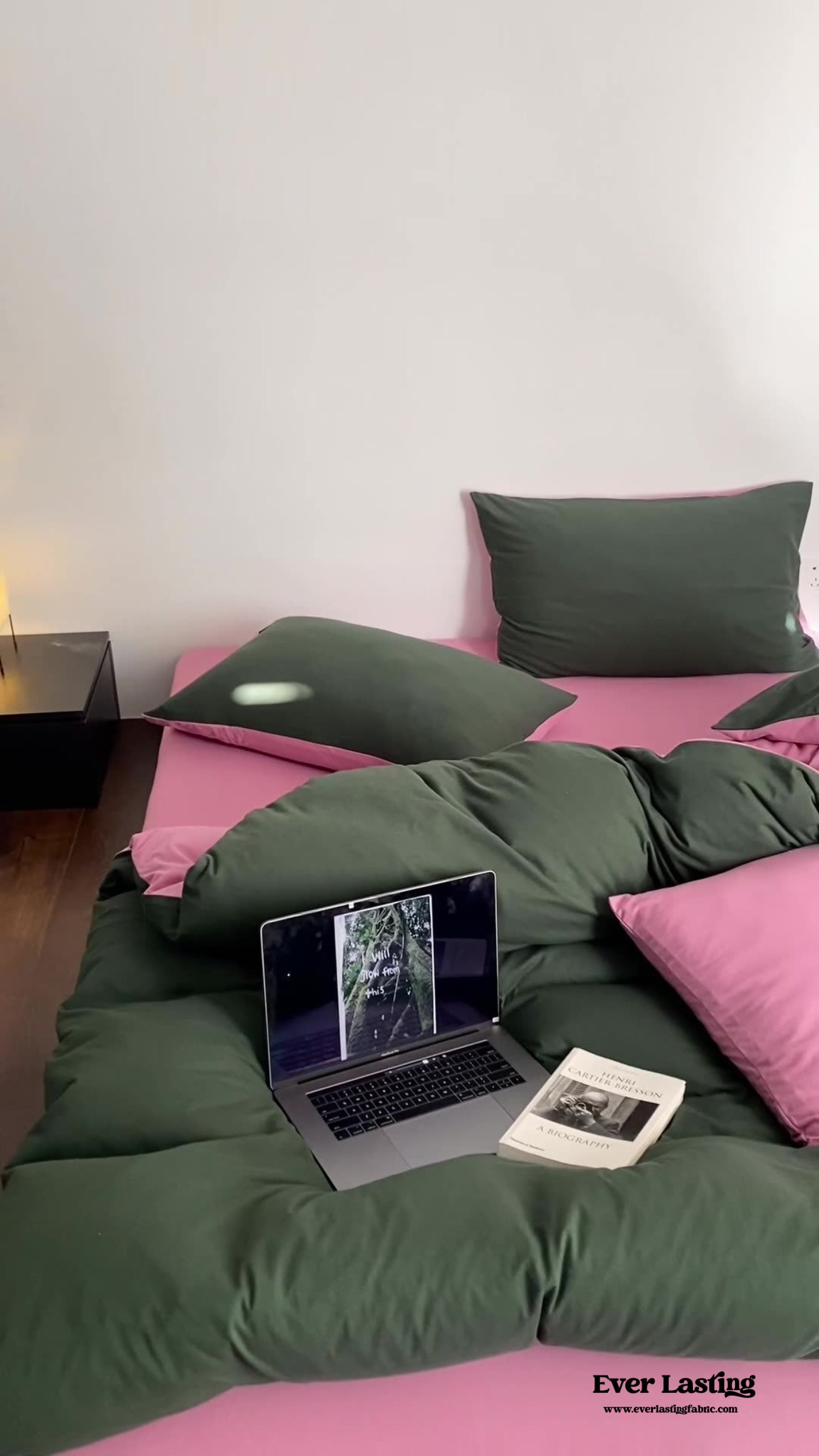 DUO Maximalist Jersey Knit Bedding Set - Barbie Pink + Forest Green