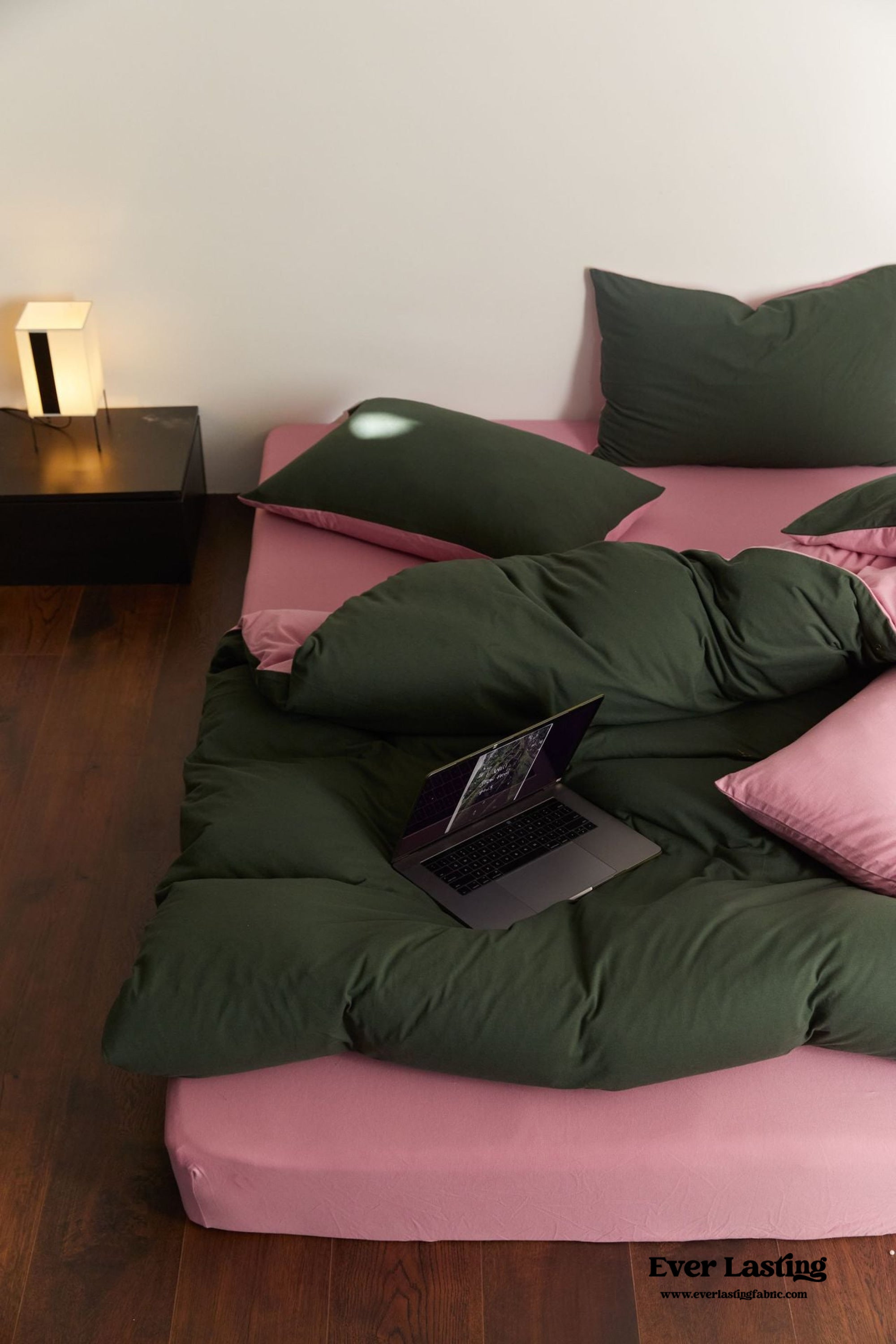 DUO Maximalist Jersey Knit Bedding Set - Barbie Pink + Forest Green