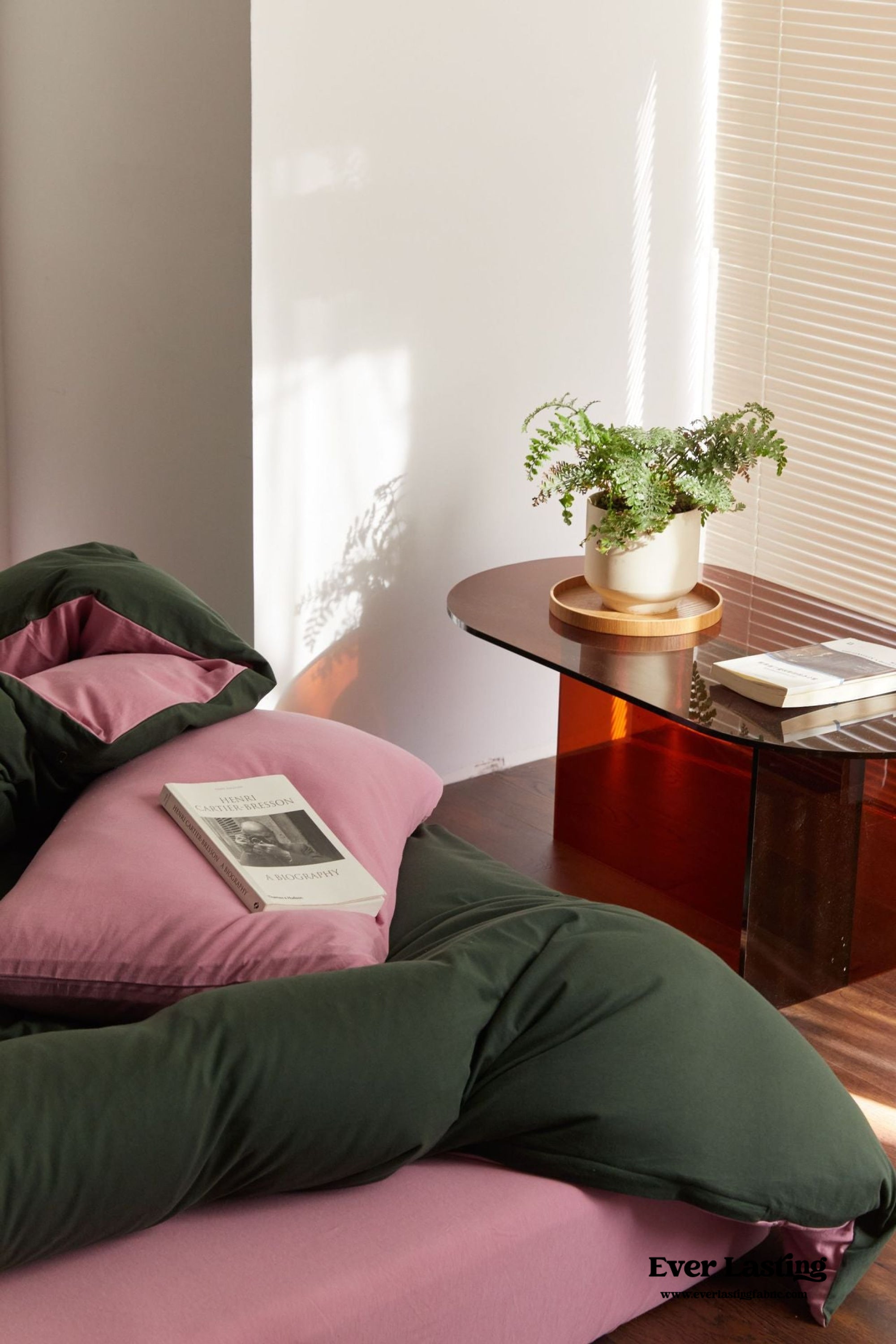 DUO Maximalist Jersey Knit Bedding Set - Barbie Pink + Forest Green
