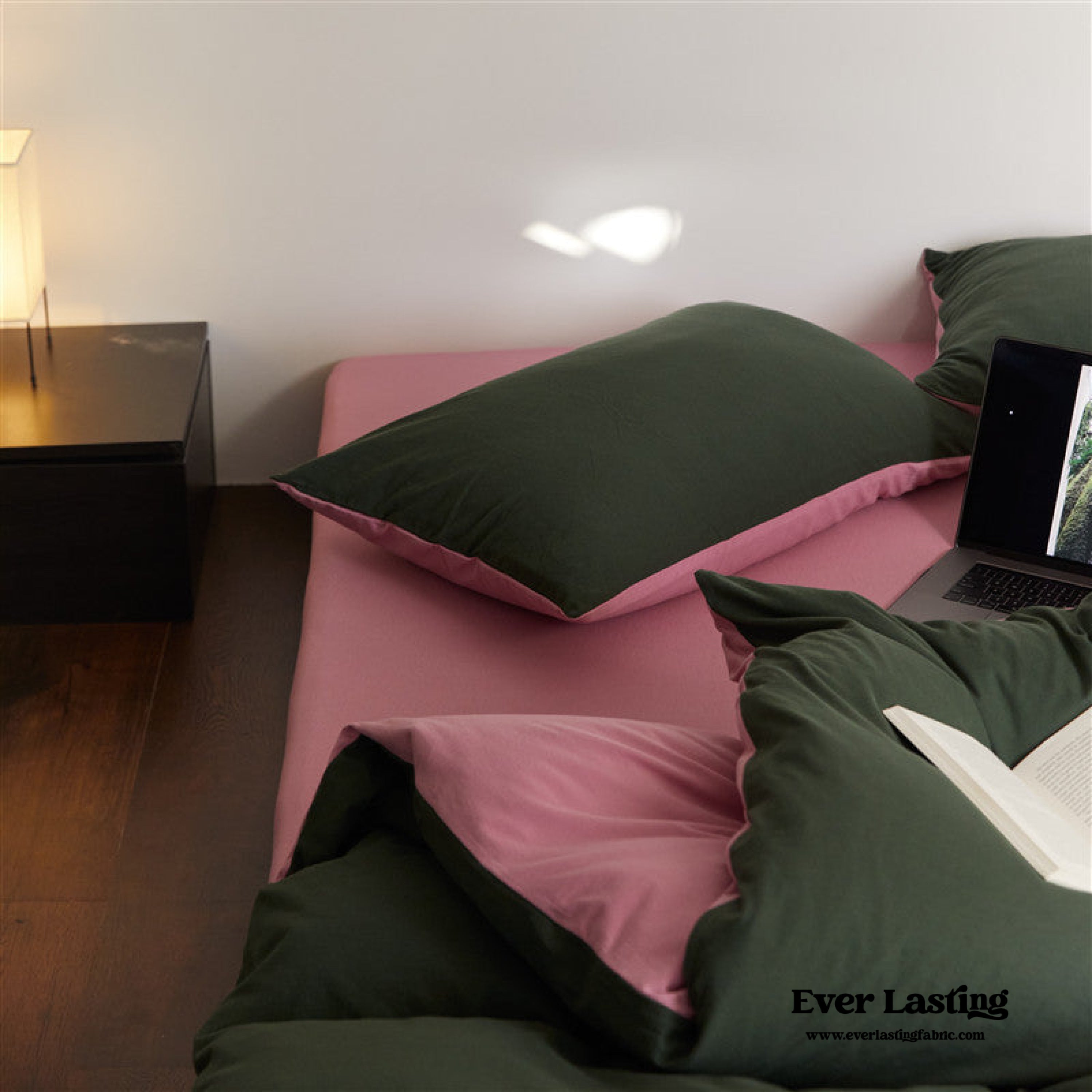 DUO Maximalist Jersey Knit Bedding Set - Barbie Pink + Forest Green
