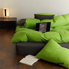 DUO Maximalist Jersey Knit Bedding Set - Green Apple + Gray