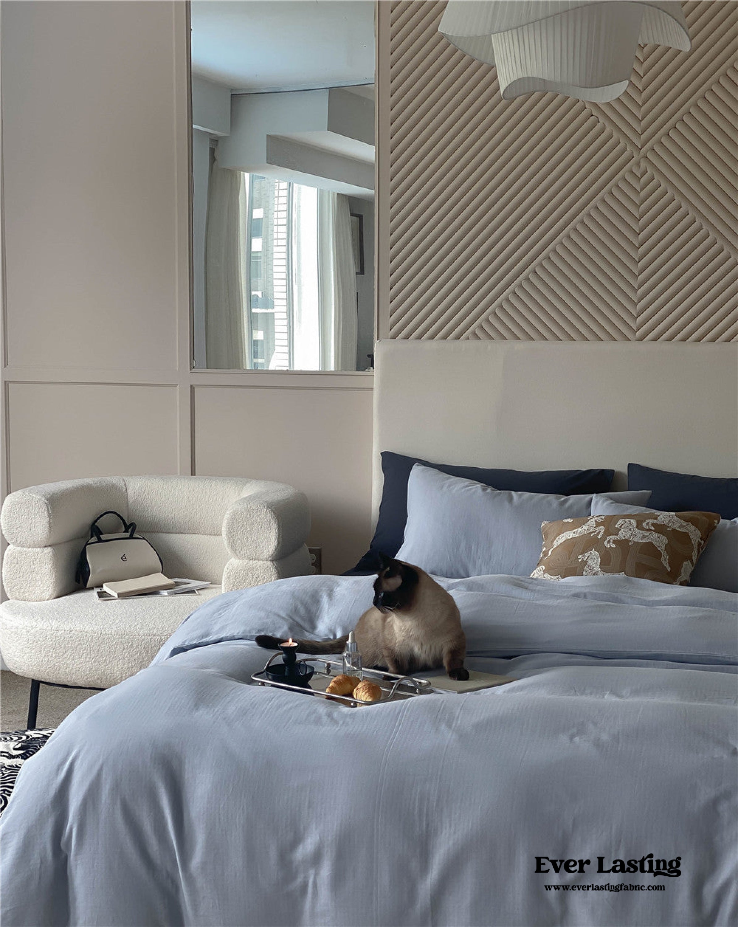 DUO Minimal Double Layer Washed Cotton Bedding Set - Blue