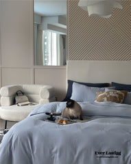 DUO Minimal Double Layer Washed Cotton Bedding Set - Blue