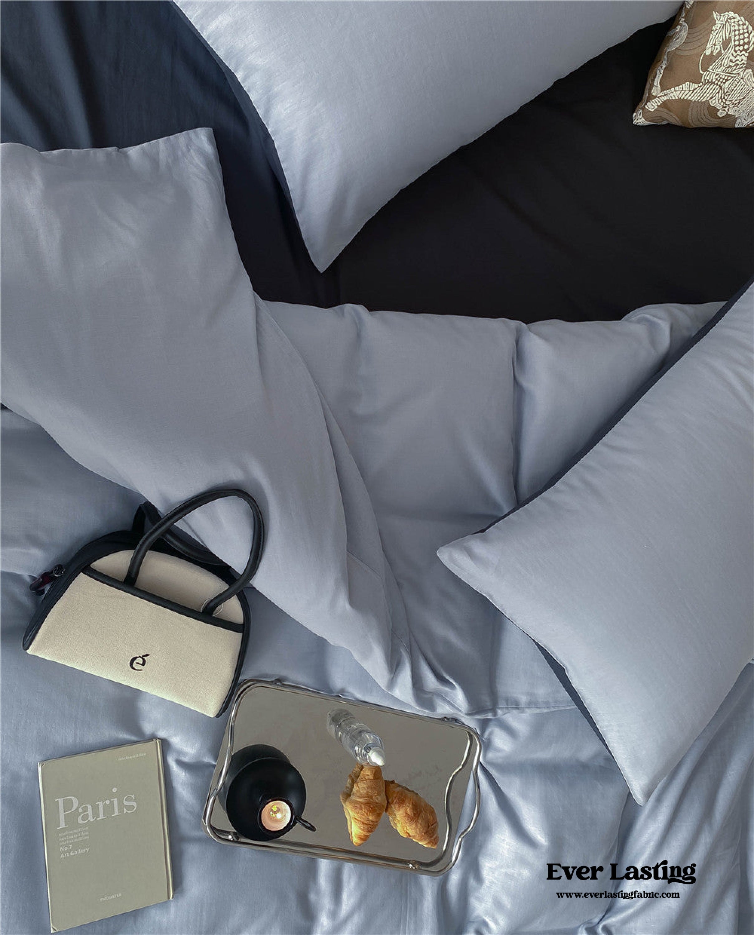 DUO Minimal Double Layer Washed Cotton Bedding Set - Blue