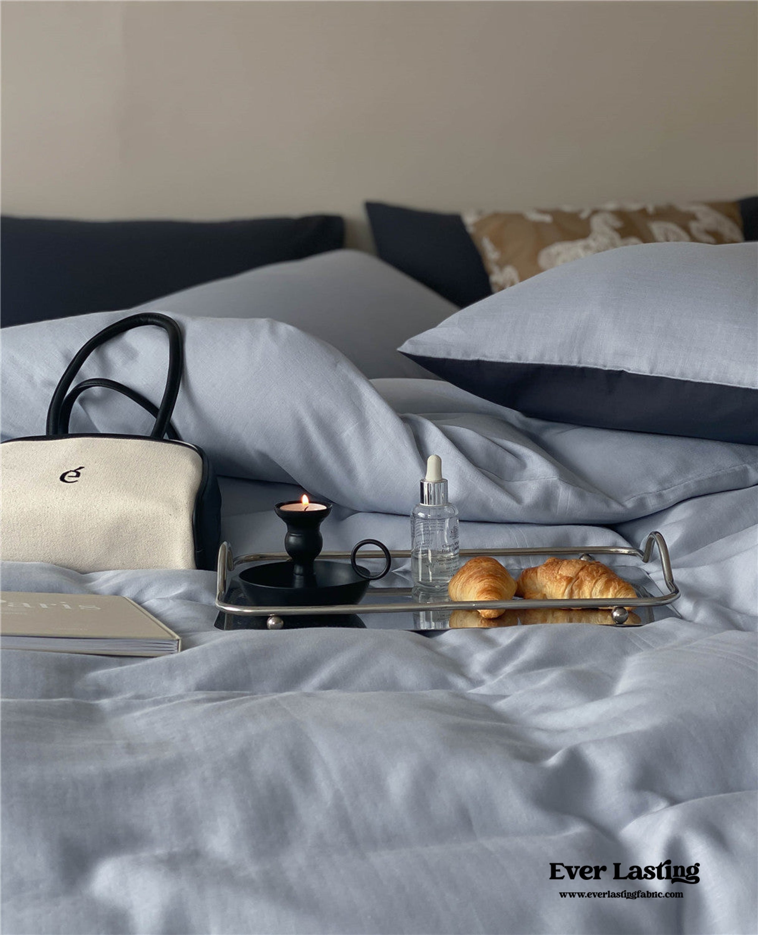 DUO Minimal Double Layer Washed Cotton Bedding Set - Blue
