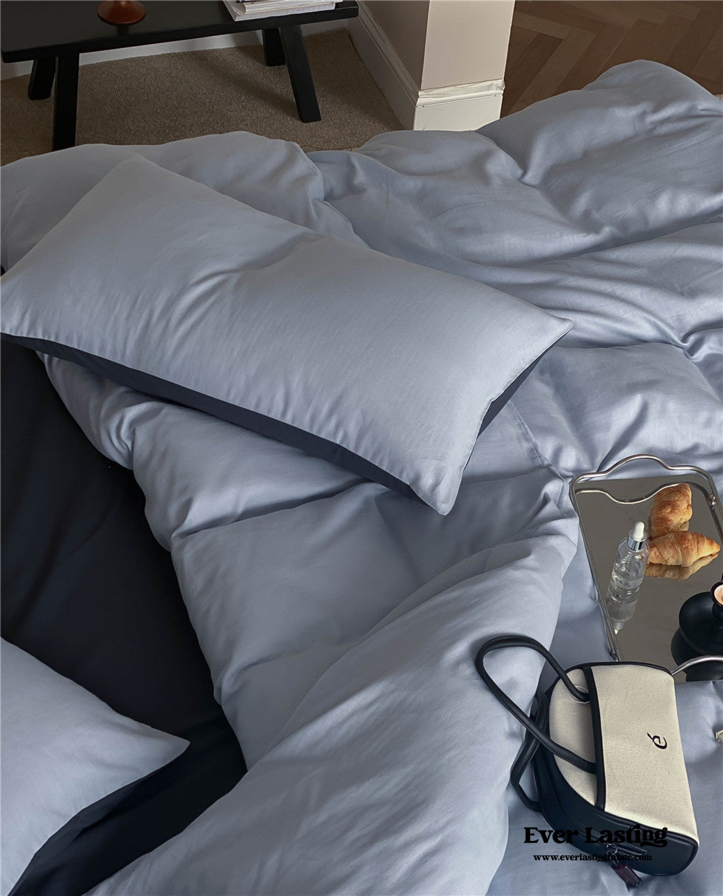 DUO Minimal Double Layer Washed Cotton Bedding Set - Blue
