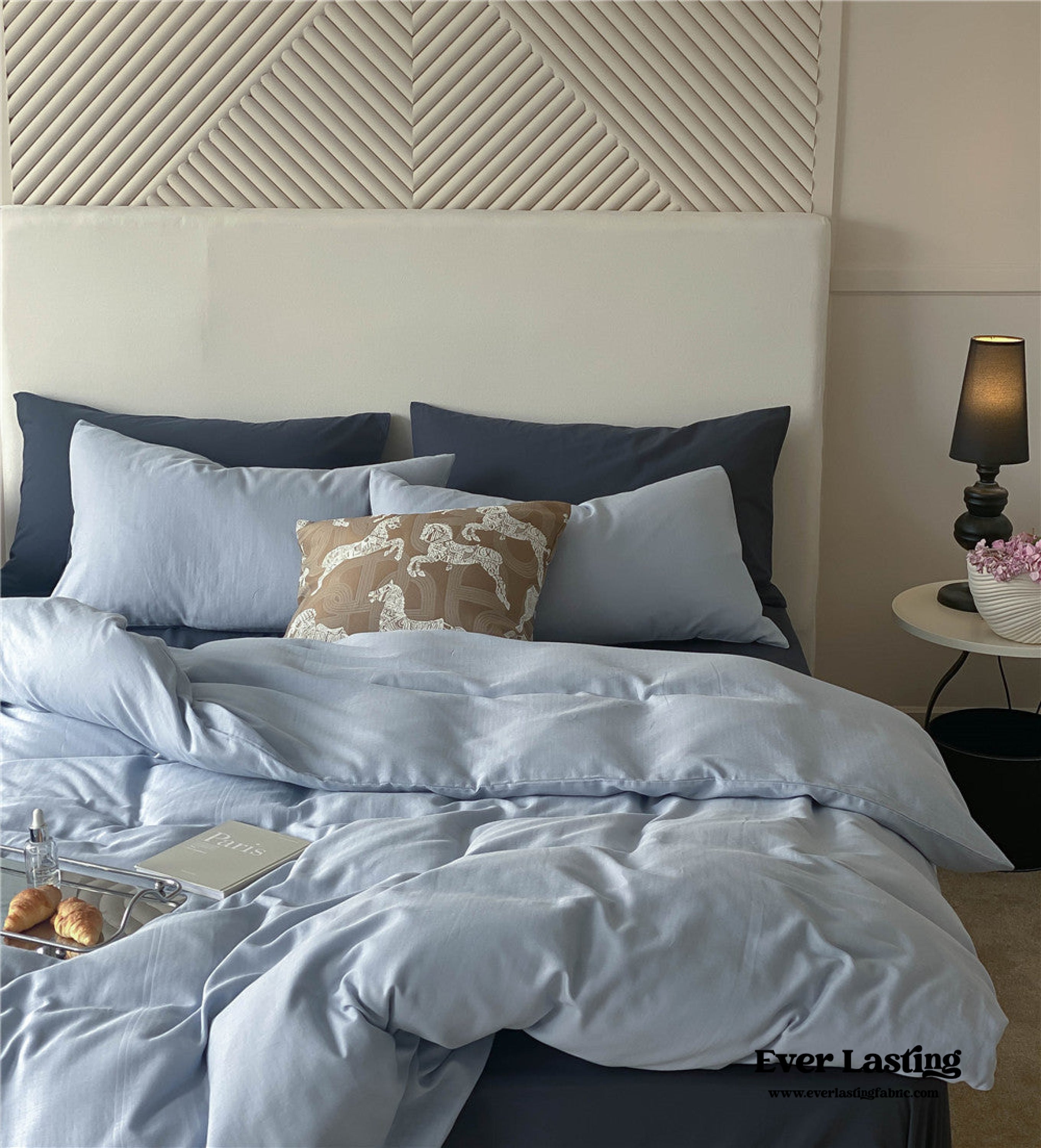 DUO Minimal Double Layer Washed Cotton Bedding Set - Blue