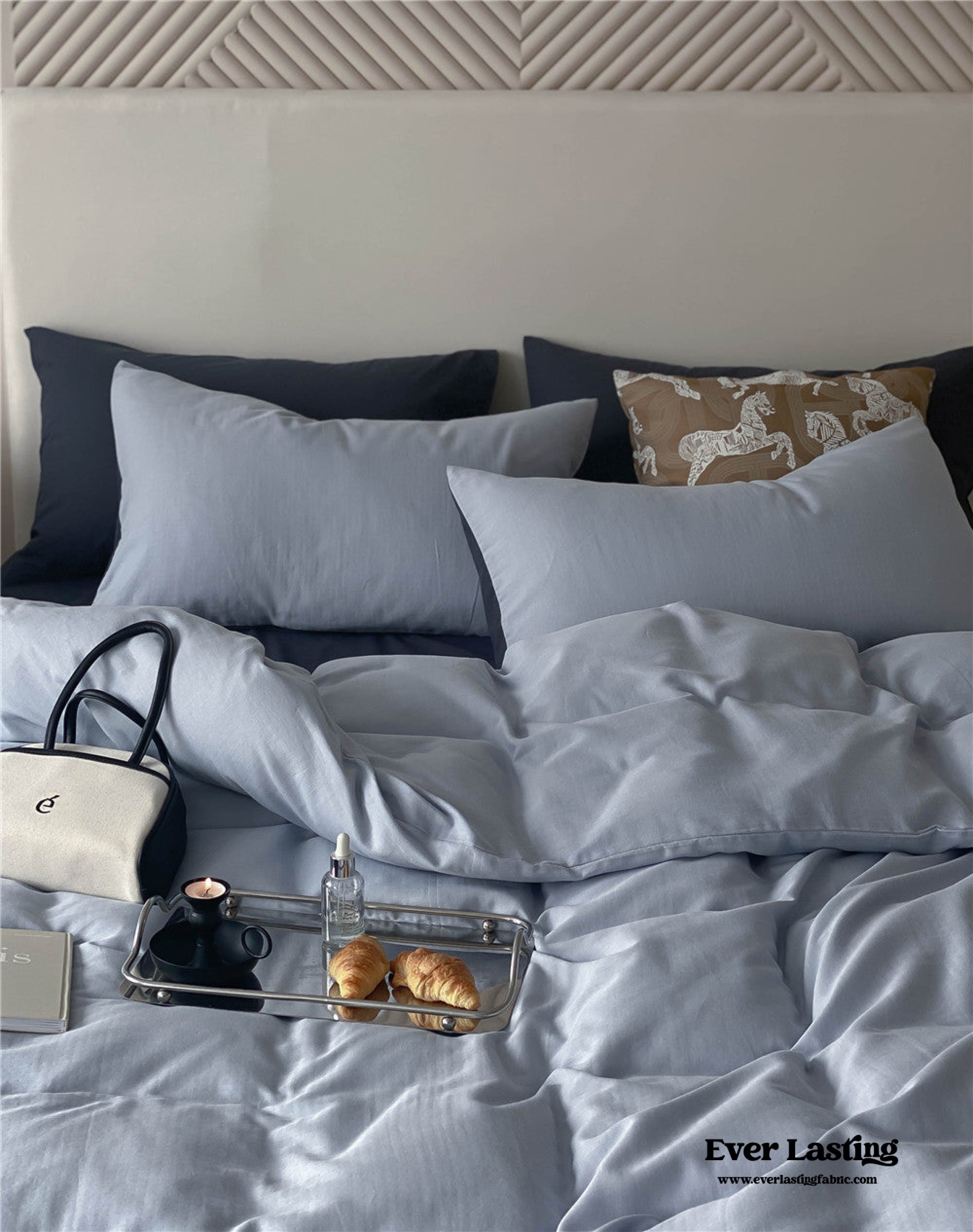 DUO Minimal Double Layer Washed Cotton Bedding Set - Blue