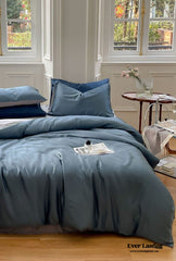 DUO Reversible Pastel Silky Tencel Bedding Set - Dark Blue