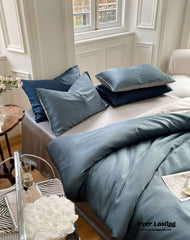 DUO Reversible Pastel Silky Tencel Bedding Set - Dark Blue