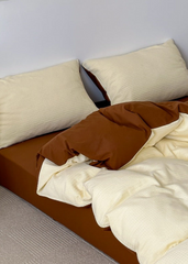 Duo Waffle Bedding Set - Brown + Yellow Cream