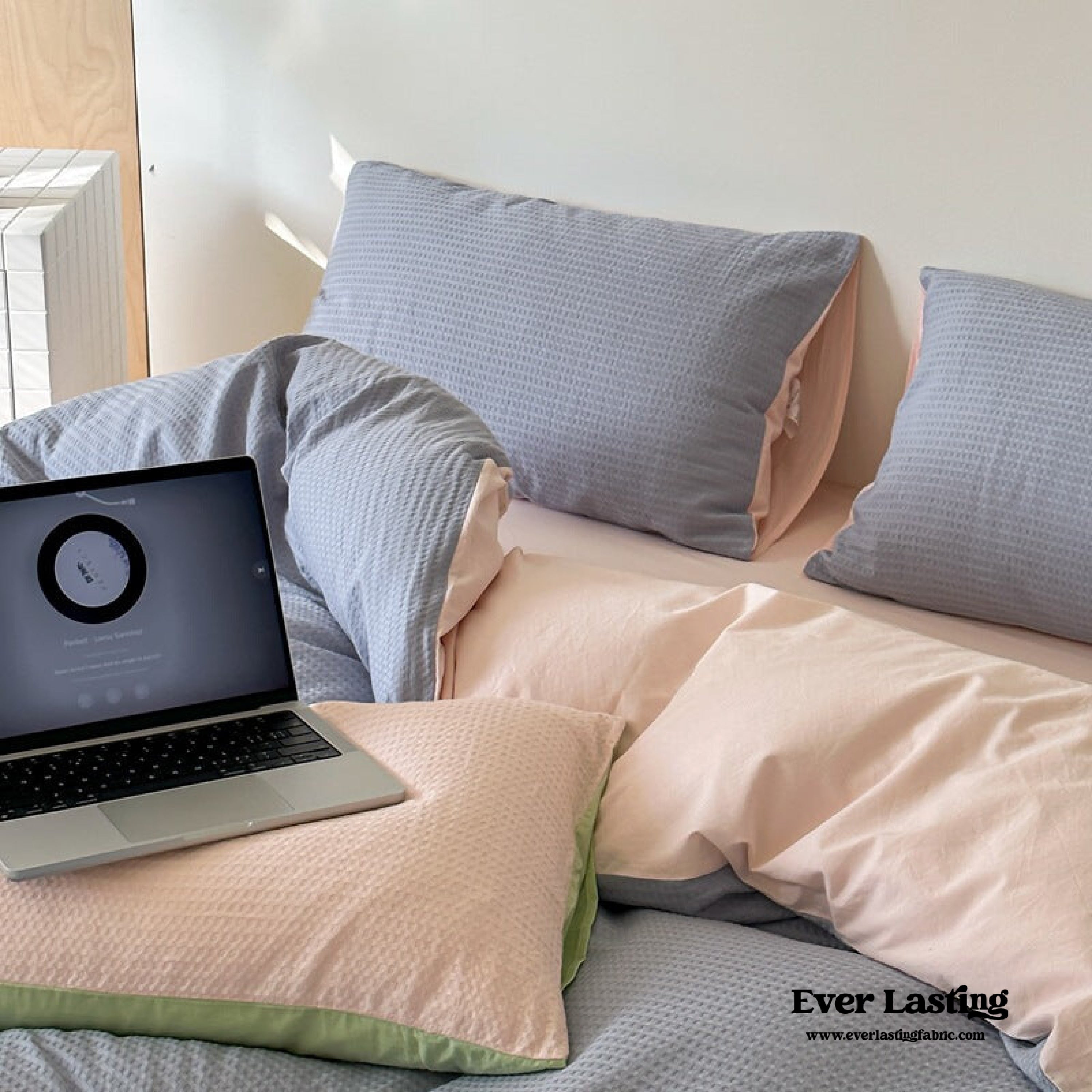 Duo Waffle Bedding Set - Baby Pink + Blue