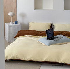 Duo Waffle Bedding Set - Brown + Yellow Cream
