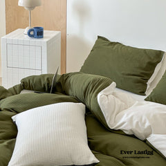 Duo Waffle Bedding Set - Moss Green + White