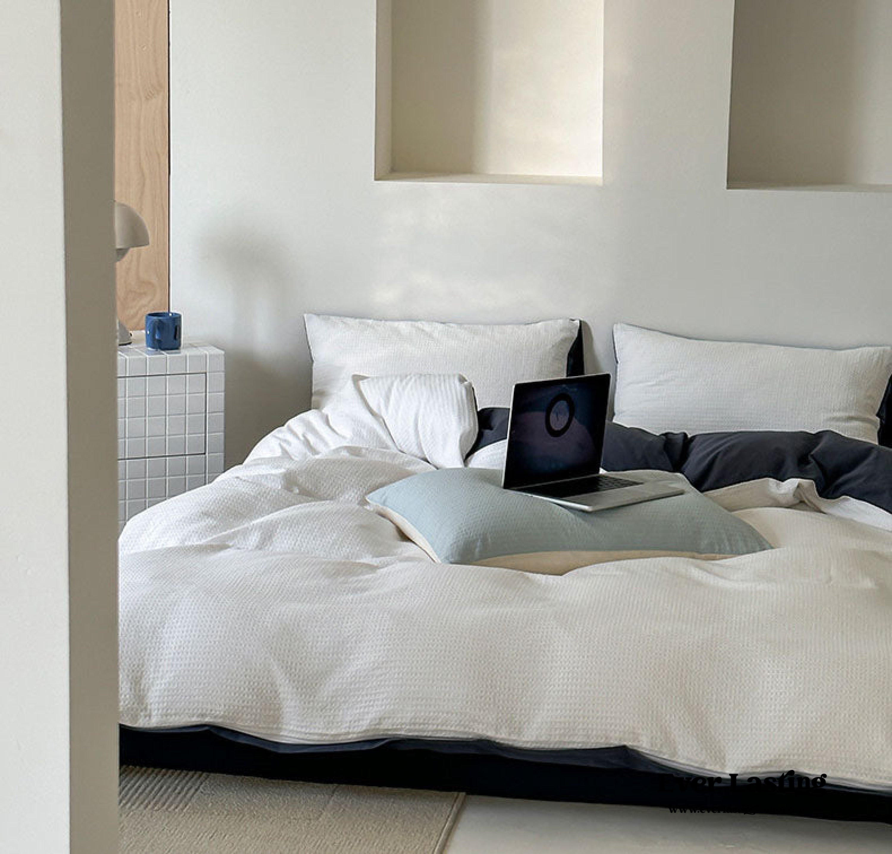 Duo Waffle Bedding Set - Pink + Avocado Green