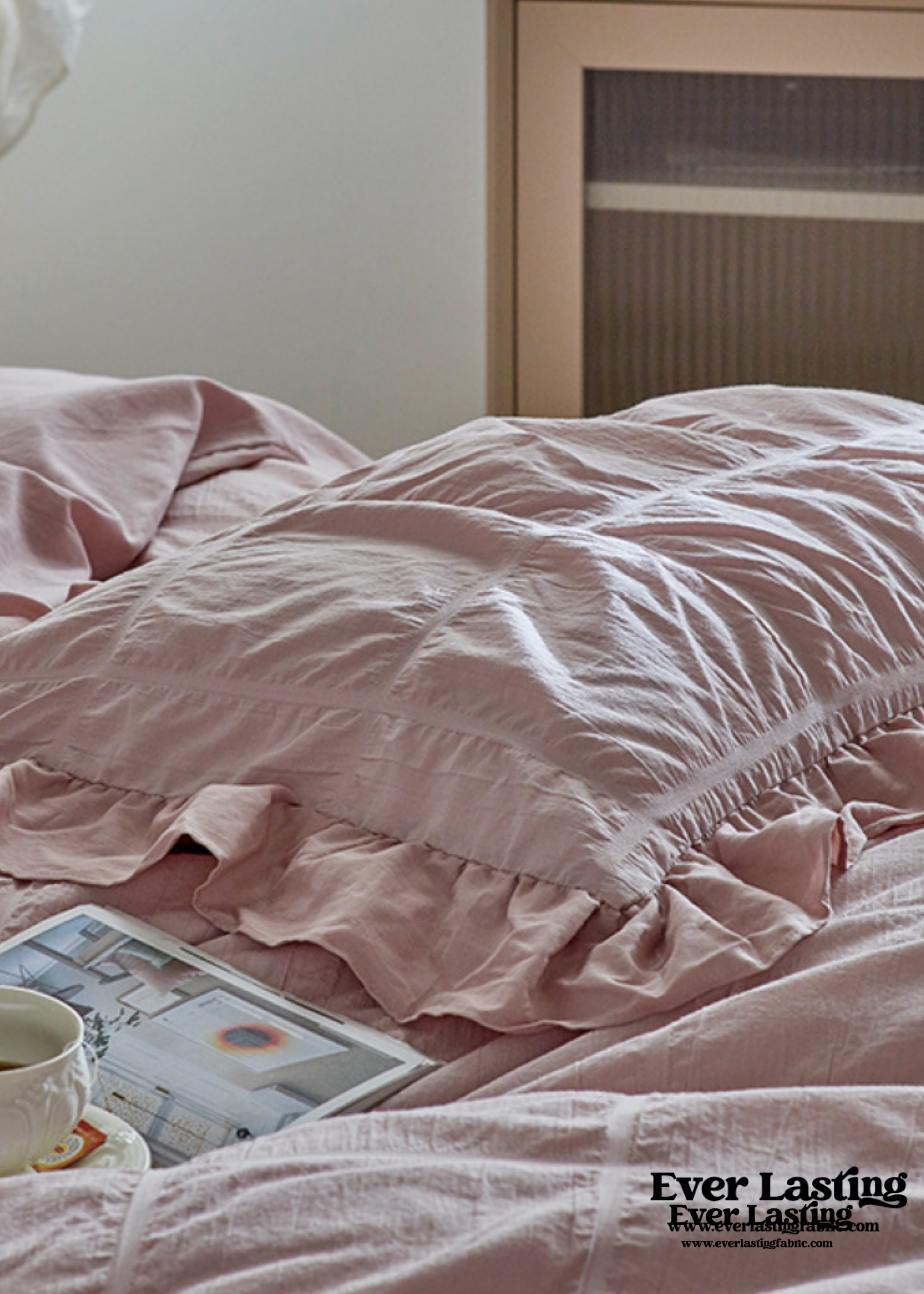 Earth Tone Marshmallow Puff Ruffle Bedding Set - Rust Pink