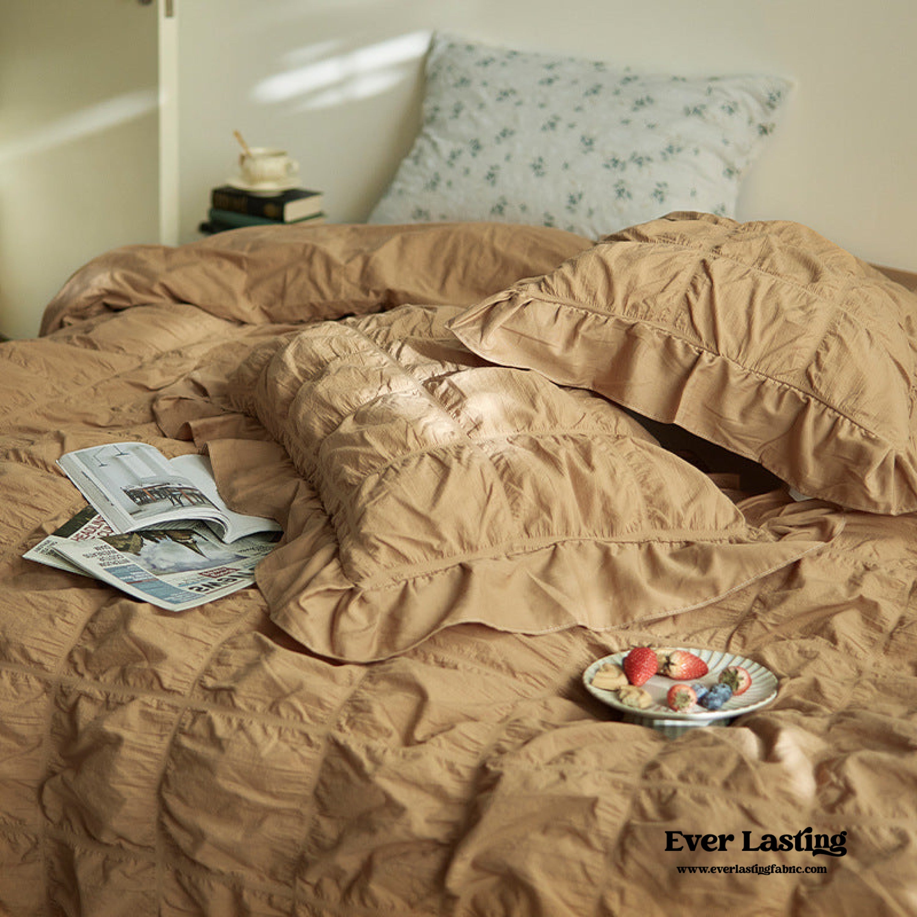 Earth Tone Marshmallow Puff Ruffle Bedding Set - Rust Pink