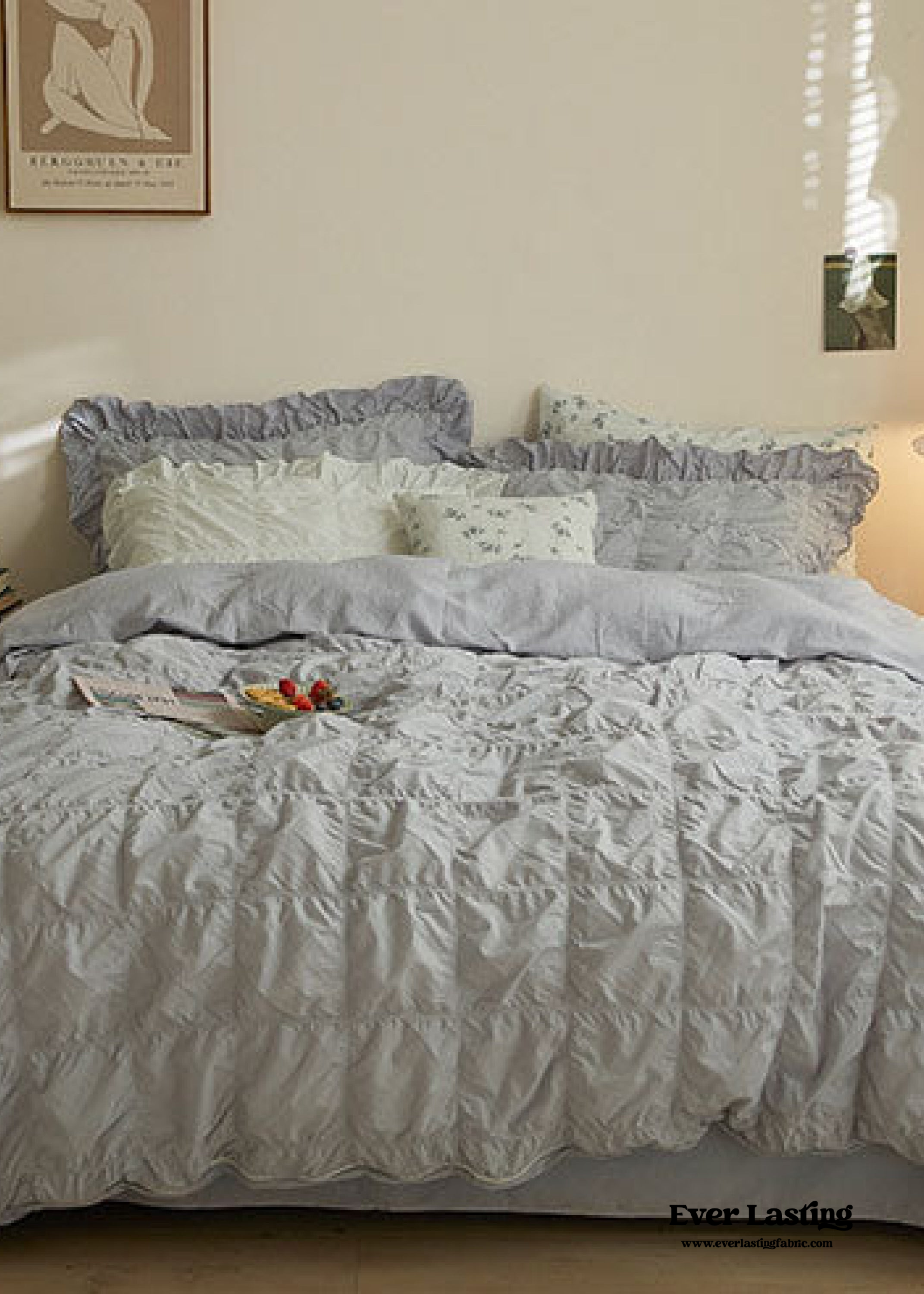 Earth Tone Marshmallow Puff Ruffle Bedding Set - Rust Pink