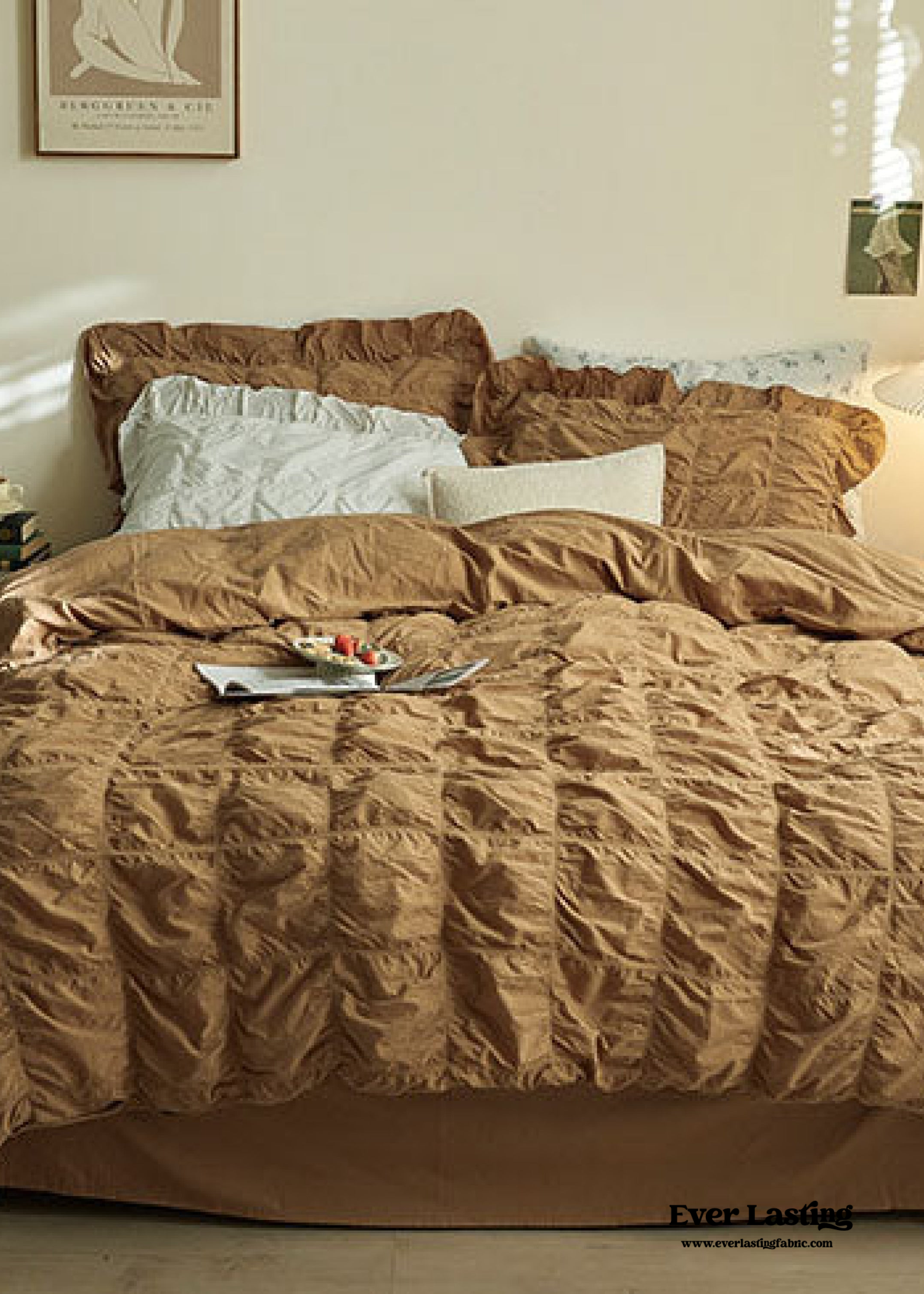 Earth Tone Marshmallow Puff Ruffle Bedding Set - Rust Pink