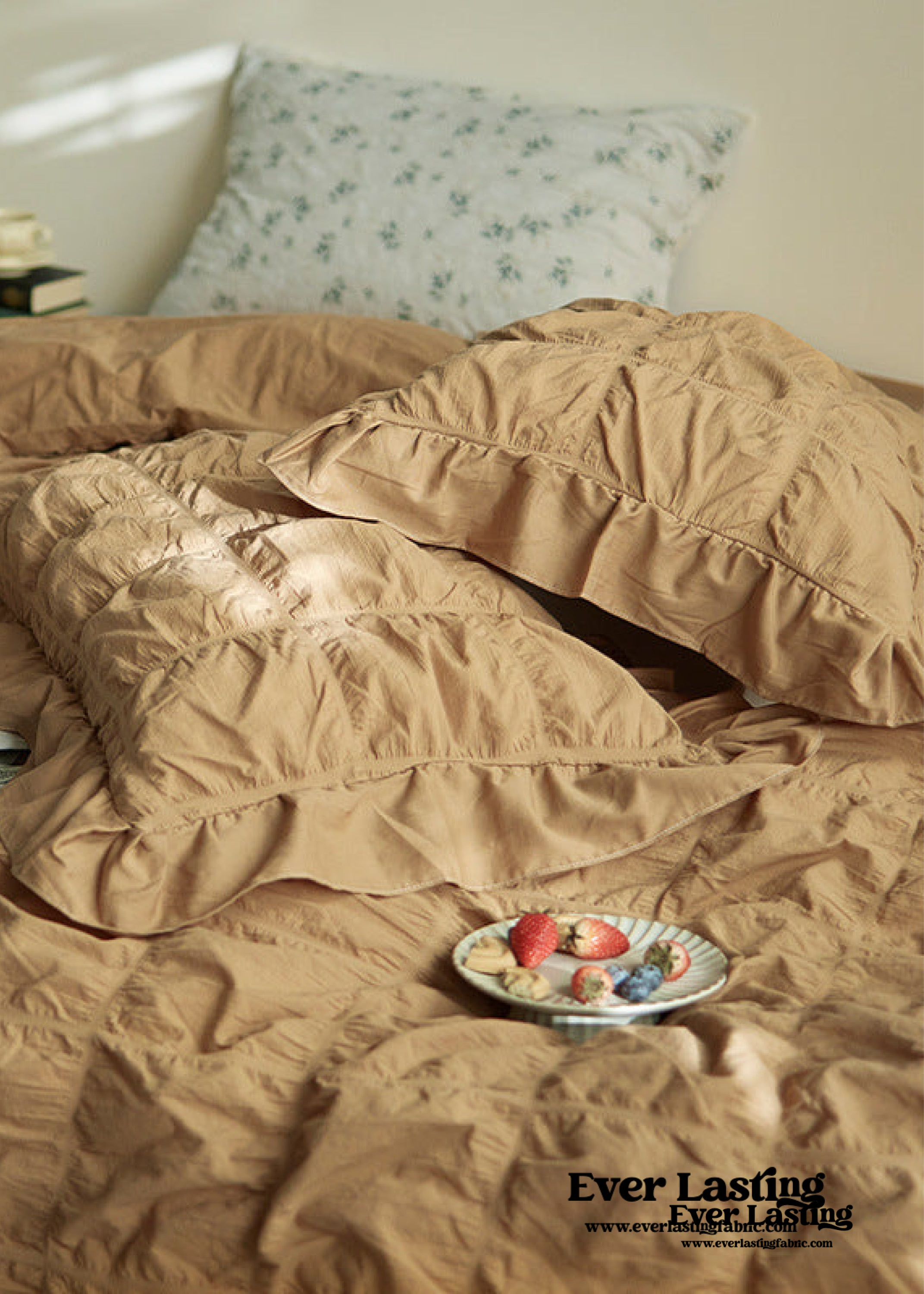 Earth Tone Marshmallow Puff Ruffle Bedding Set - Rust Pink