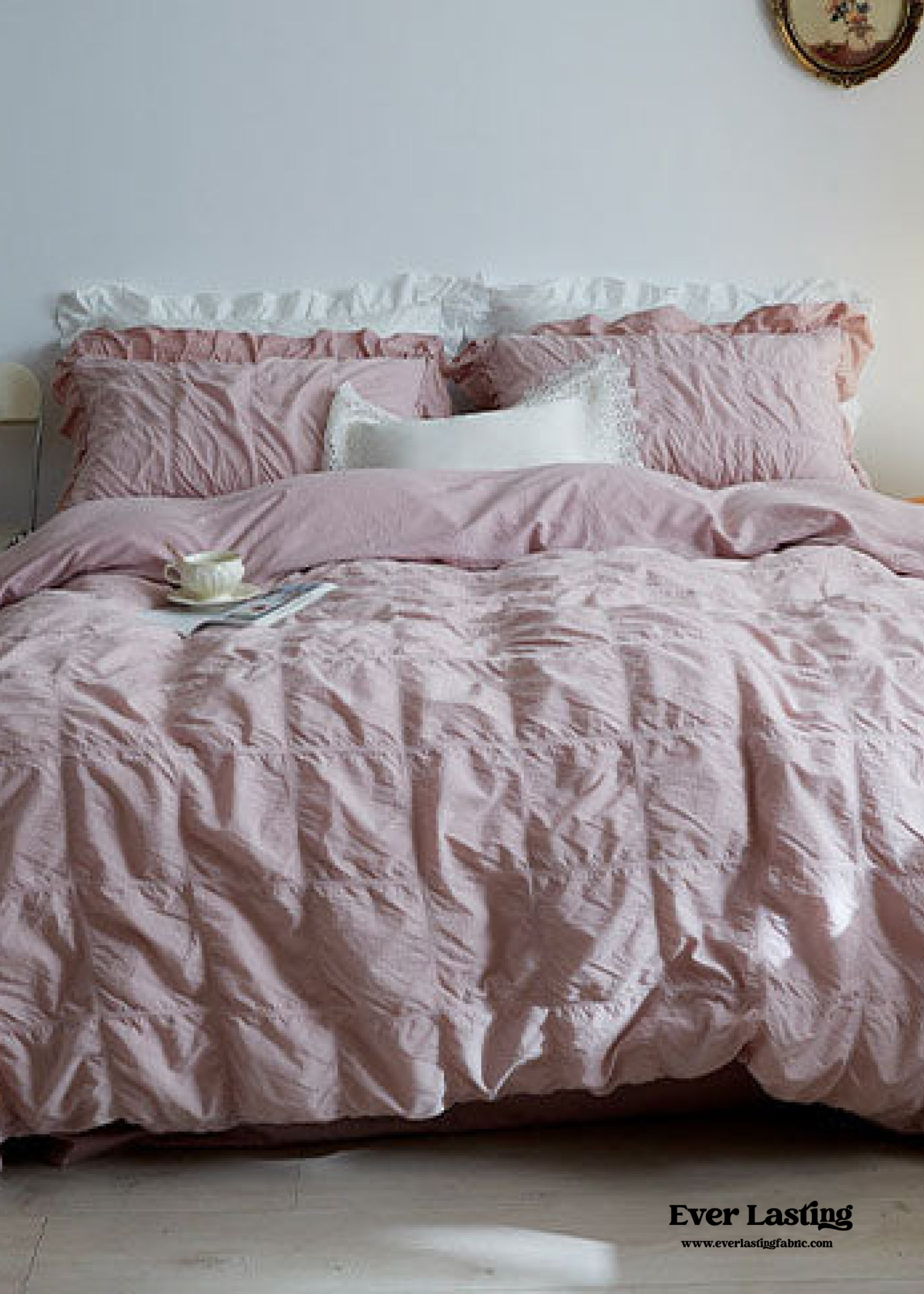 Earth Tone Marshmallow Puff Ruffle Bedding Set - Rust Pink