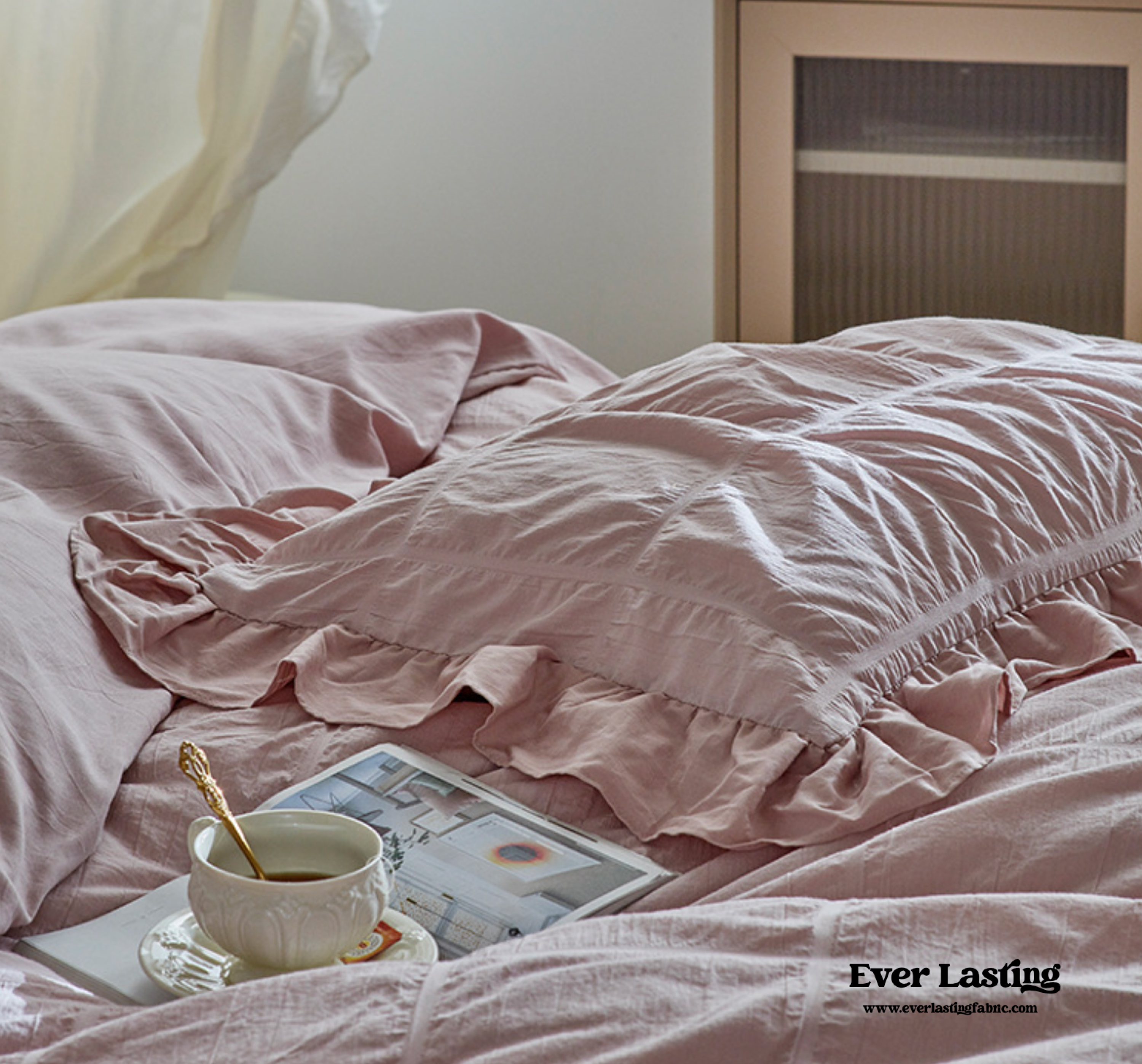 Earth Tone Marshmallow Puff Ruffle Bedding Set - Rust Pink