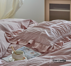 Earth Tone Marshmallow Puff Ruffle Bedding Set - Rust Pink