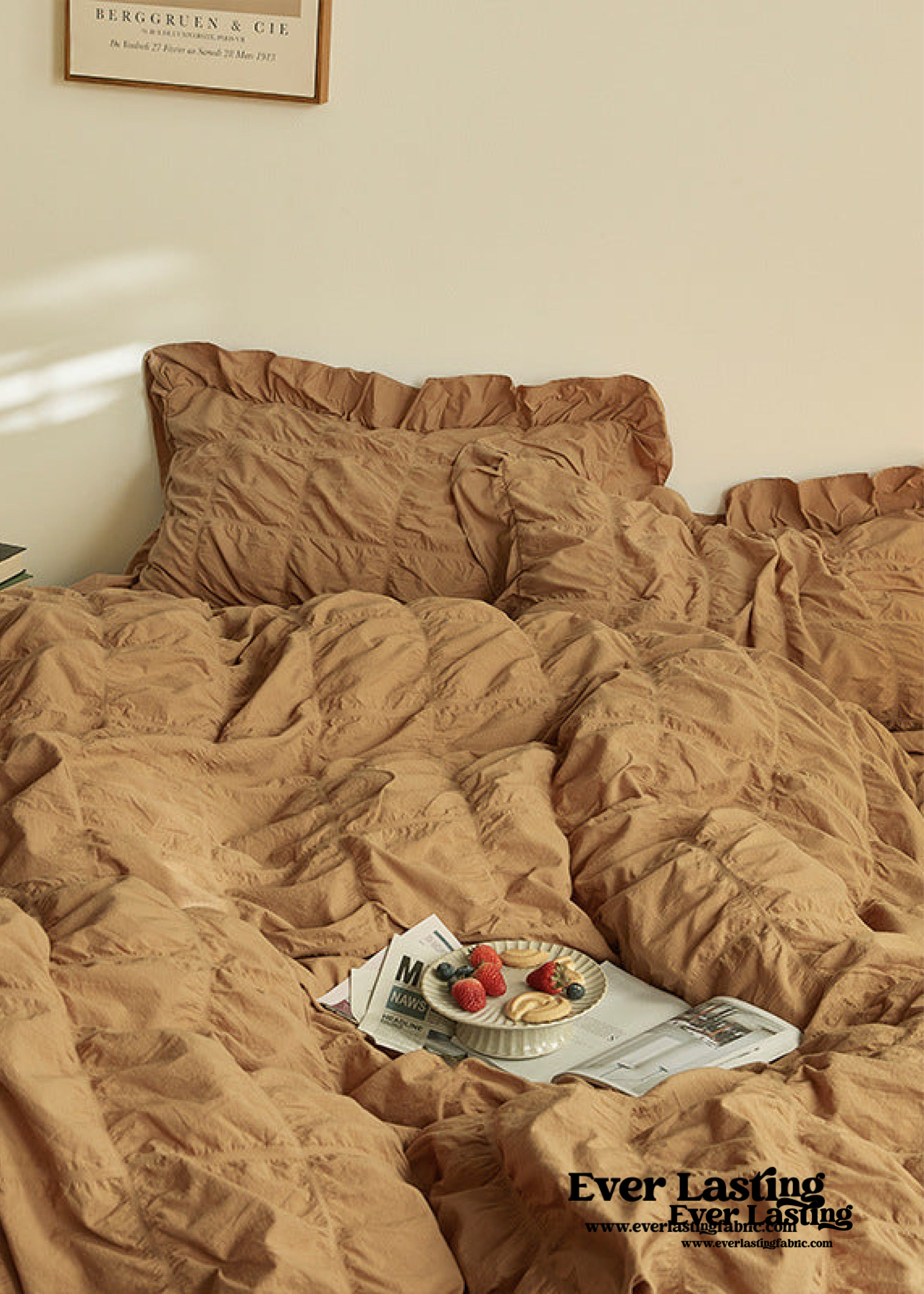 Earth Tone Marshmallow Puff Ruffle Bedding Set - Rust Pink
