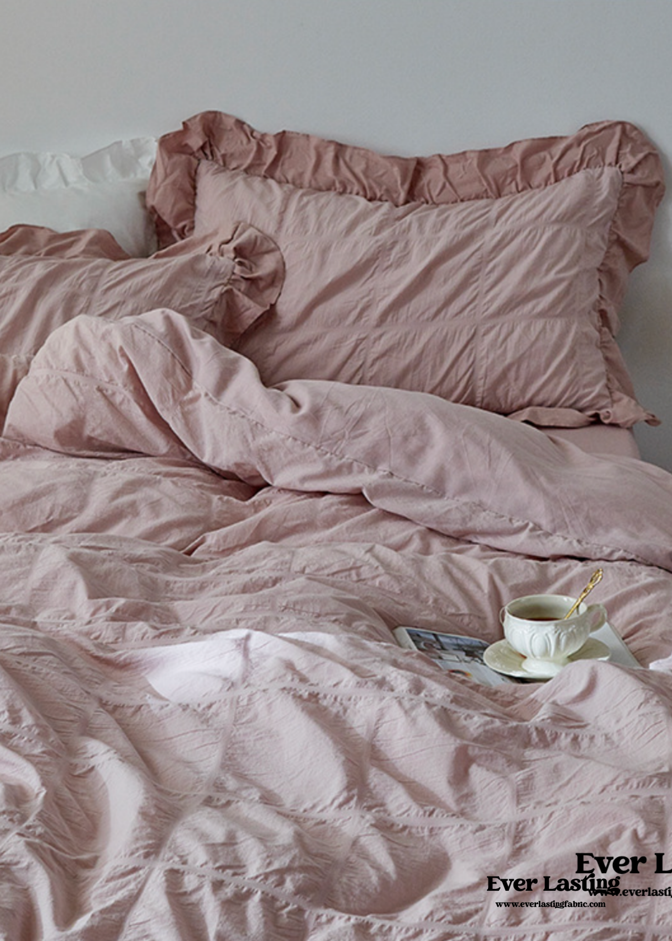 Earth Tone Marshmallow Puff Ruffle Bedding Set - Rust Pink
