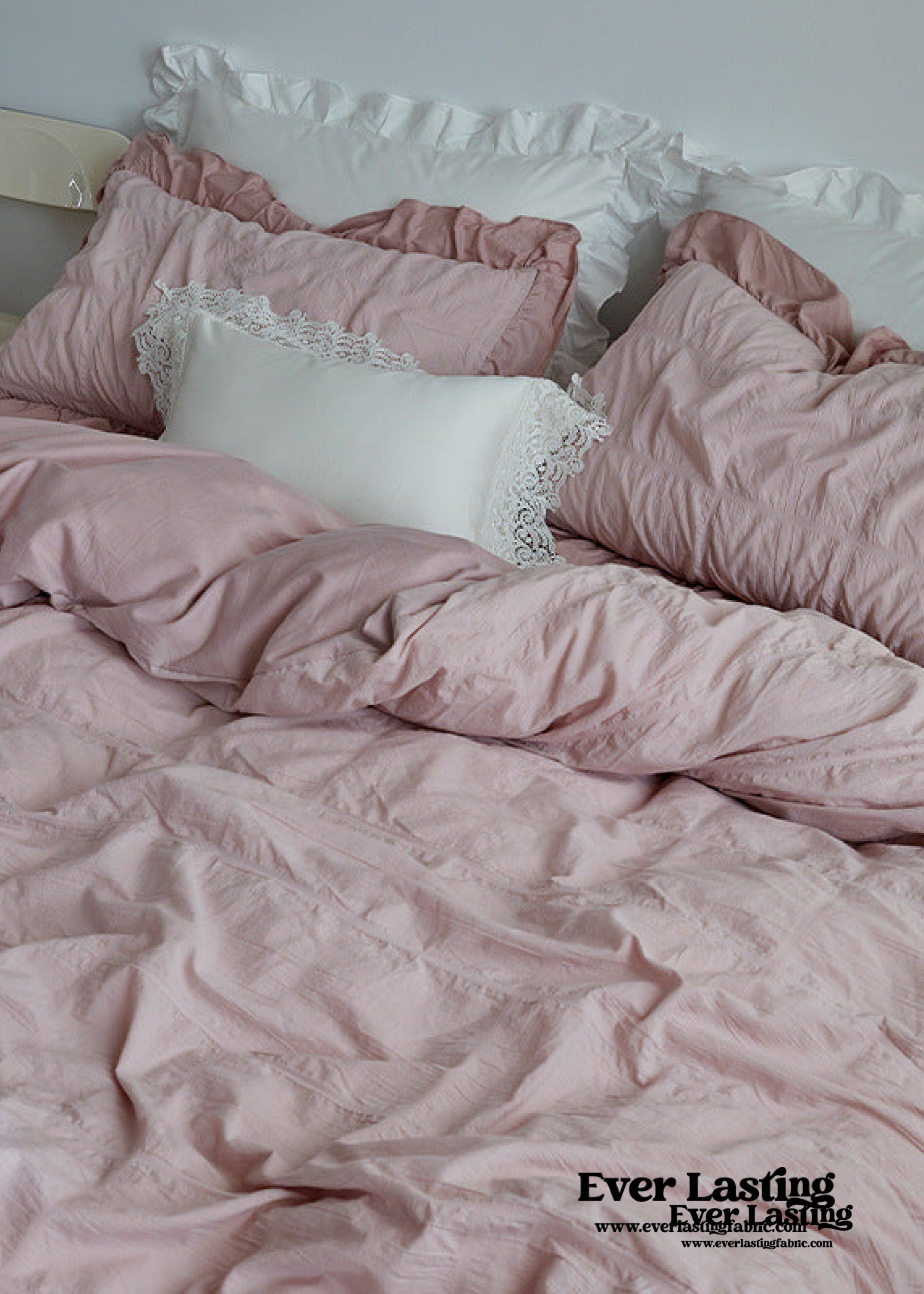 Earth Tone Marshmallow Puff Ruffle Bedding Set - Rust Pink