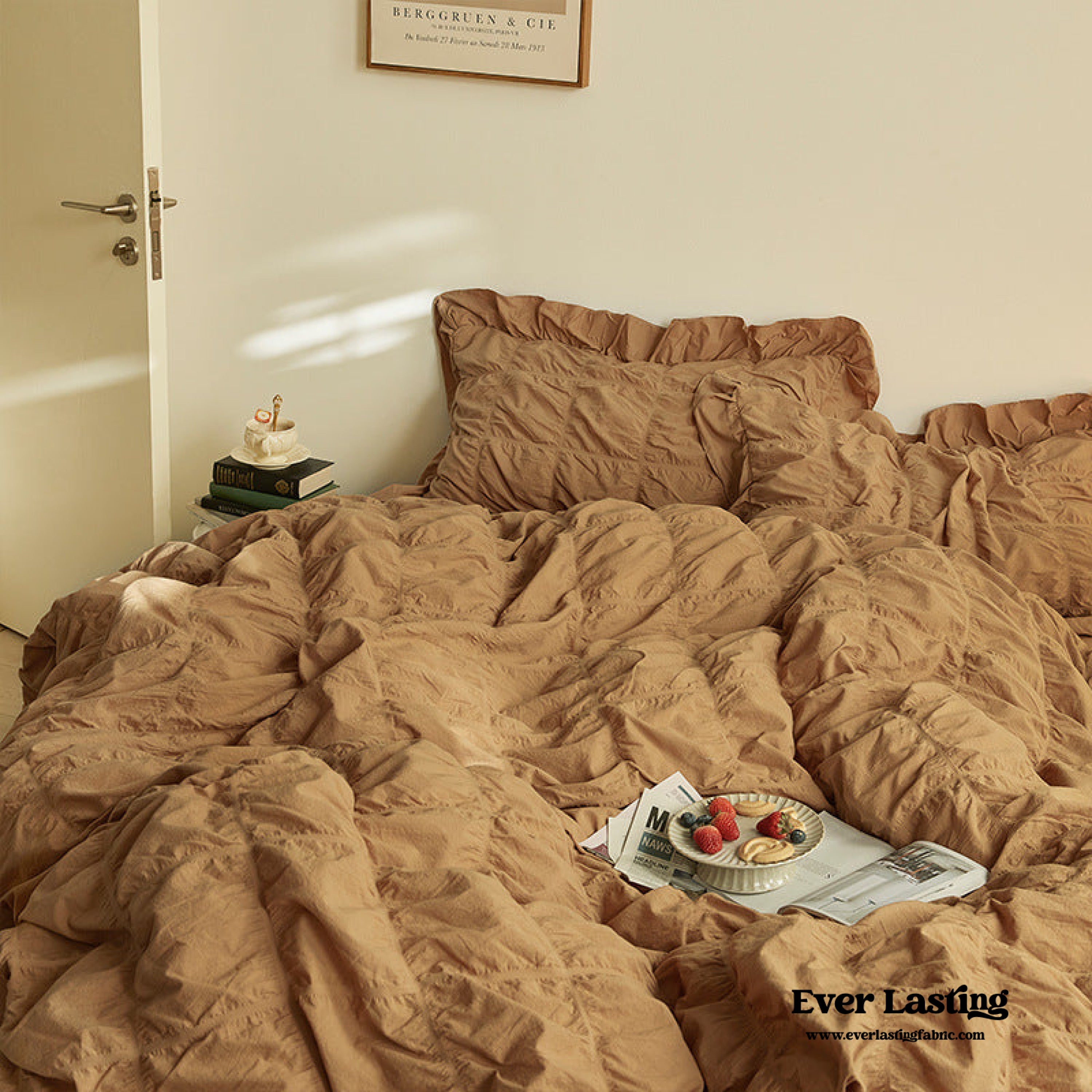 Earth Tone Marshmallow Puff Ruffle Bedding Set - Rust Pink
