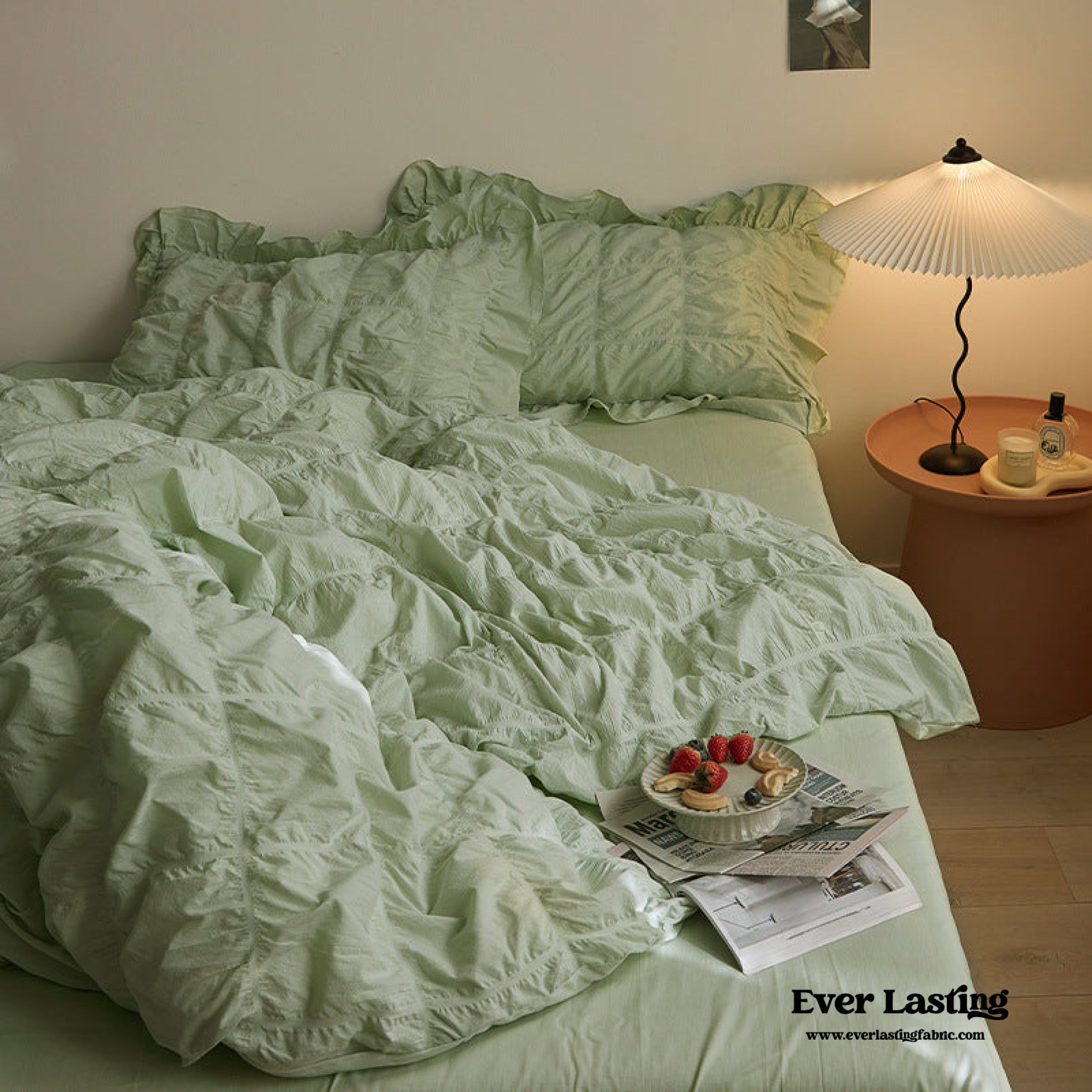 Earth Tone Marshmallow Puff Ruffle Bedding Set - Rust Pink