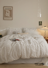 Earth Tone Marshmallow Puff Ruffle Bedding Set - White